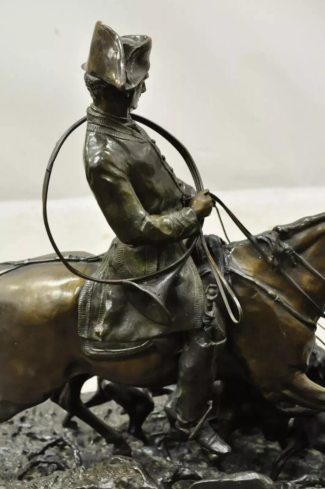 P.J. Mene The Hunt Scene Large Bronze Sculpture Pierre Jules Statue Horse Dogs en venta 2
