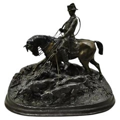 P.J. Mene The Hunt Scene Large Bronze Sculpture Pierre Jules Statue Horse Dogs
