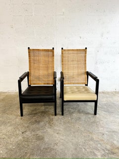 p.j. Muntendam for Jonkers Mid Century Wicker or Rattan Highback Lounge Chairs