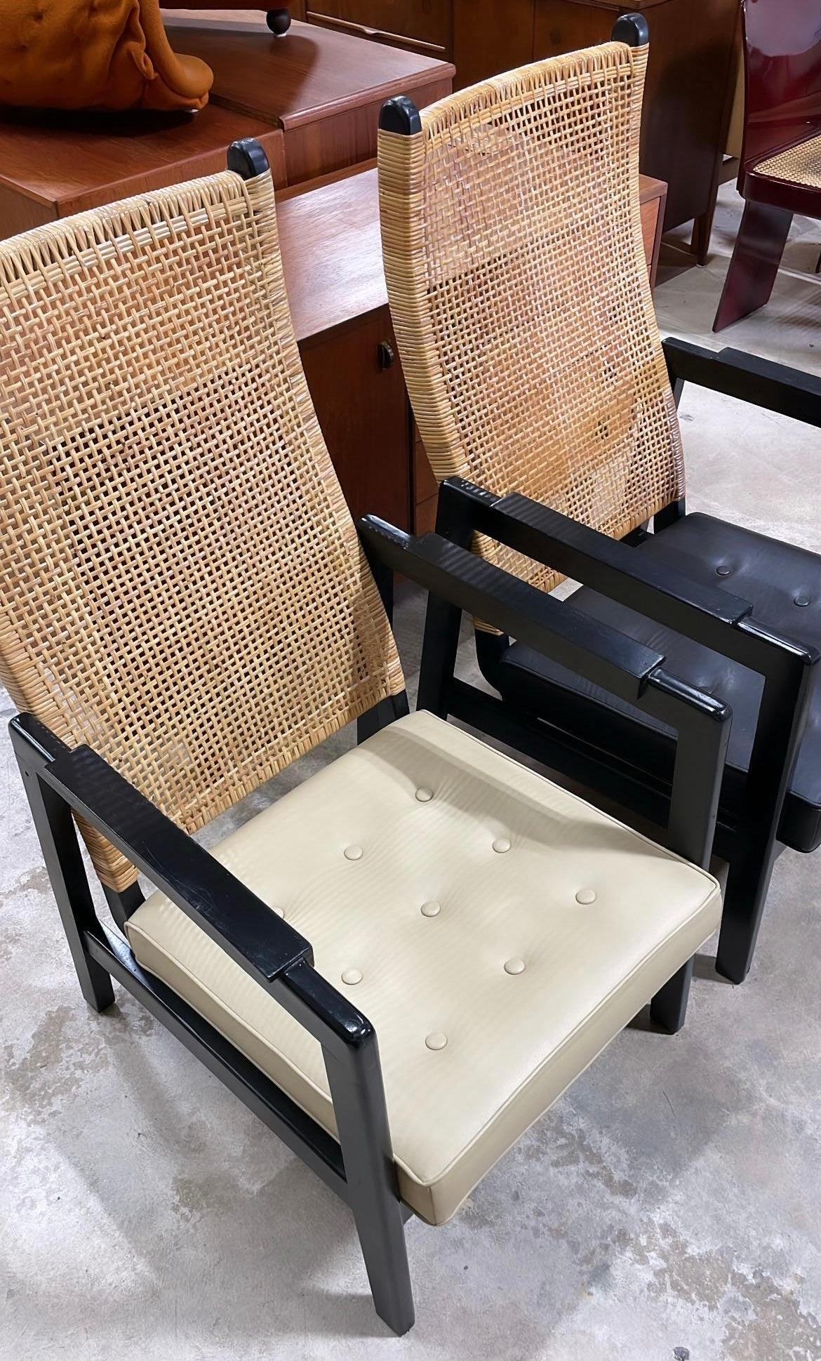 Néerlandais p.j. Muntendam for Jonkers Mid Century Wicker or Rattan Highback Lounge Chairs (Chaises longues en osier ou en rotin) en vente