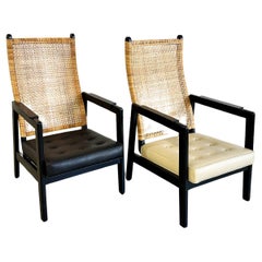 p.j. Muntendam for Jonkers Mid Century Wicker or Rattan Highback Lounge Chairs