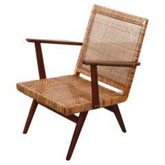 P.J. Muntendam Style Mid-Century Rattan and Wood Lounge Chair