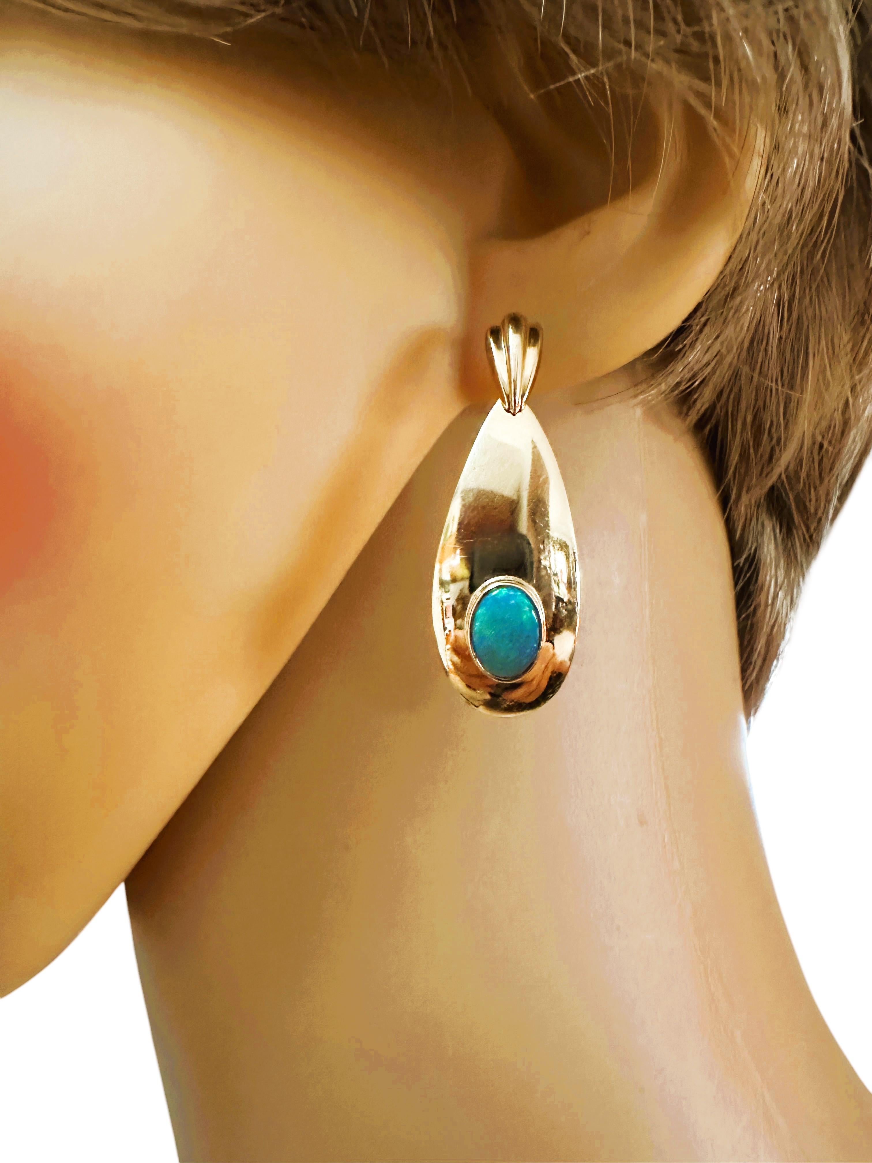 Art Deco PJ Rosen 14k Yellow Gold 2 Carat Opal Teardrop Earrings - Artist Stamped