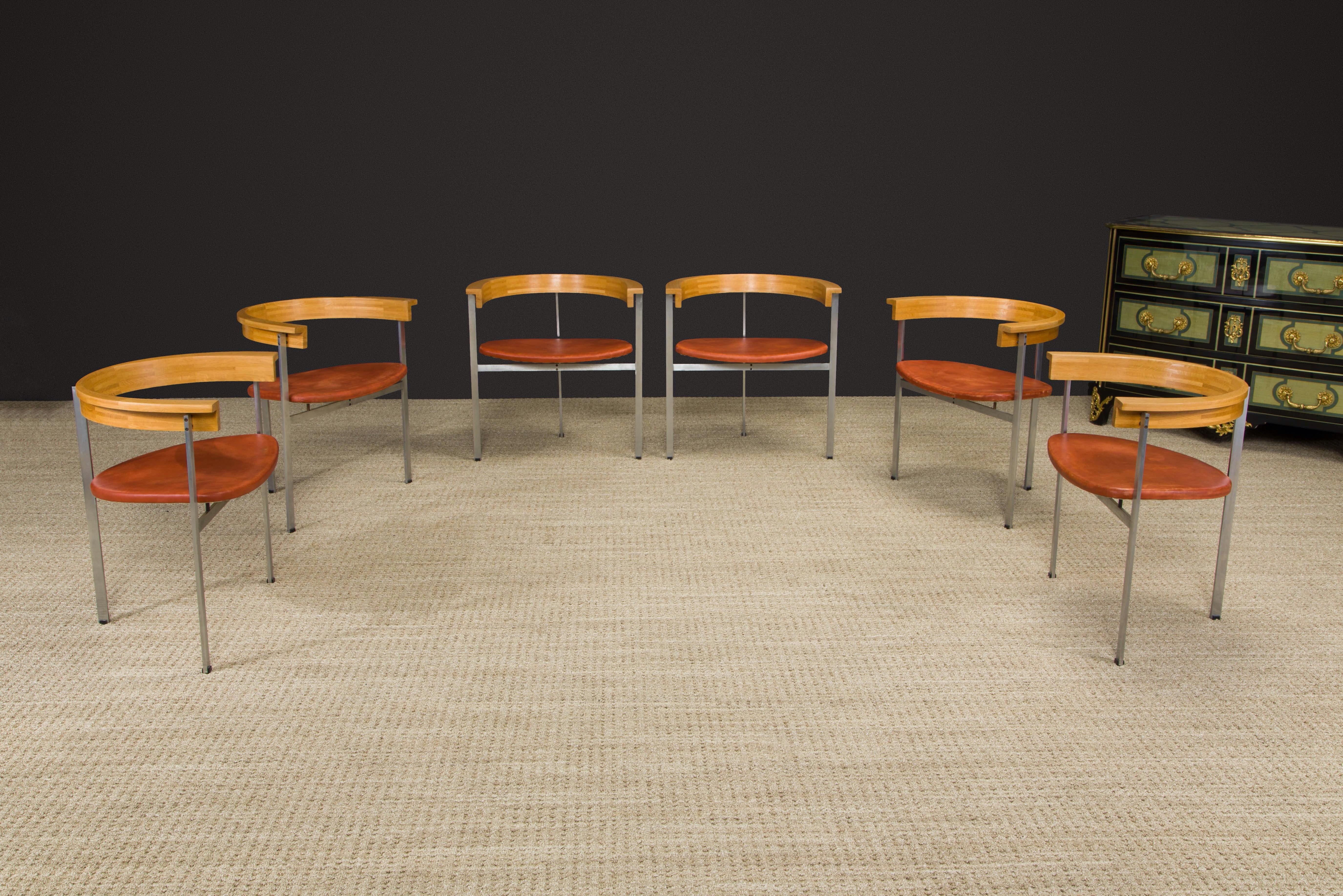 Mid-20th Century 'PK-11' Armchairs by Poul Kjærholm for EKC, Set of Six, Denmark c. 1957, Signed For Sale