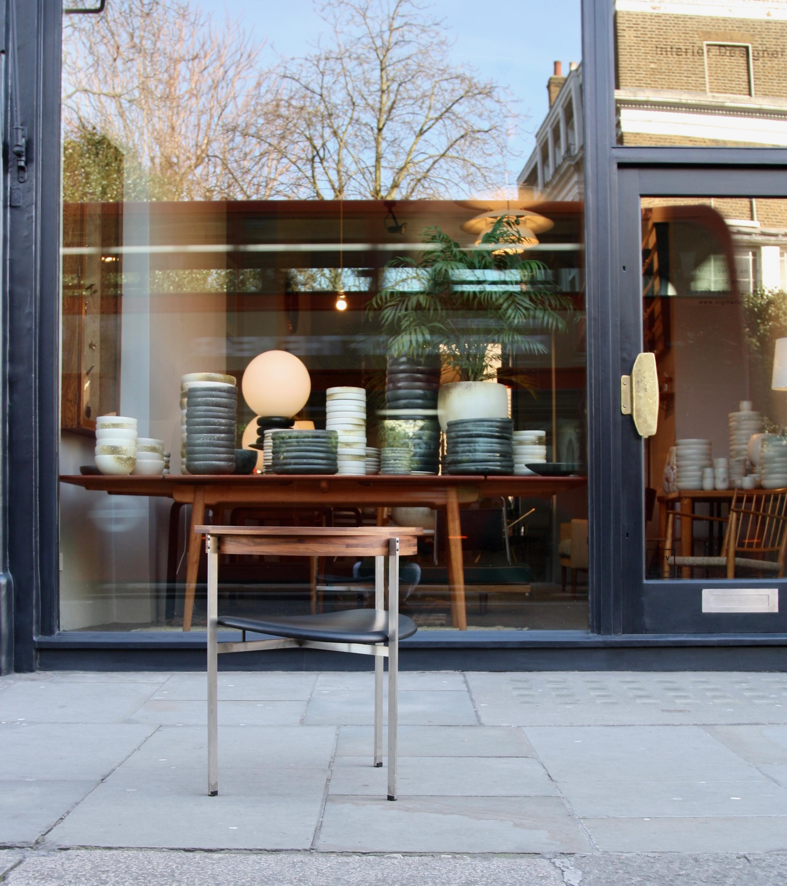 Stainless Steel PK 11 by Poul Kjaerholm in Walnut & Black Elegance Leather by Thomas Kjaerholm