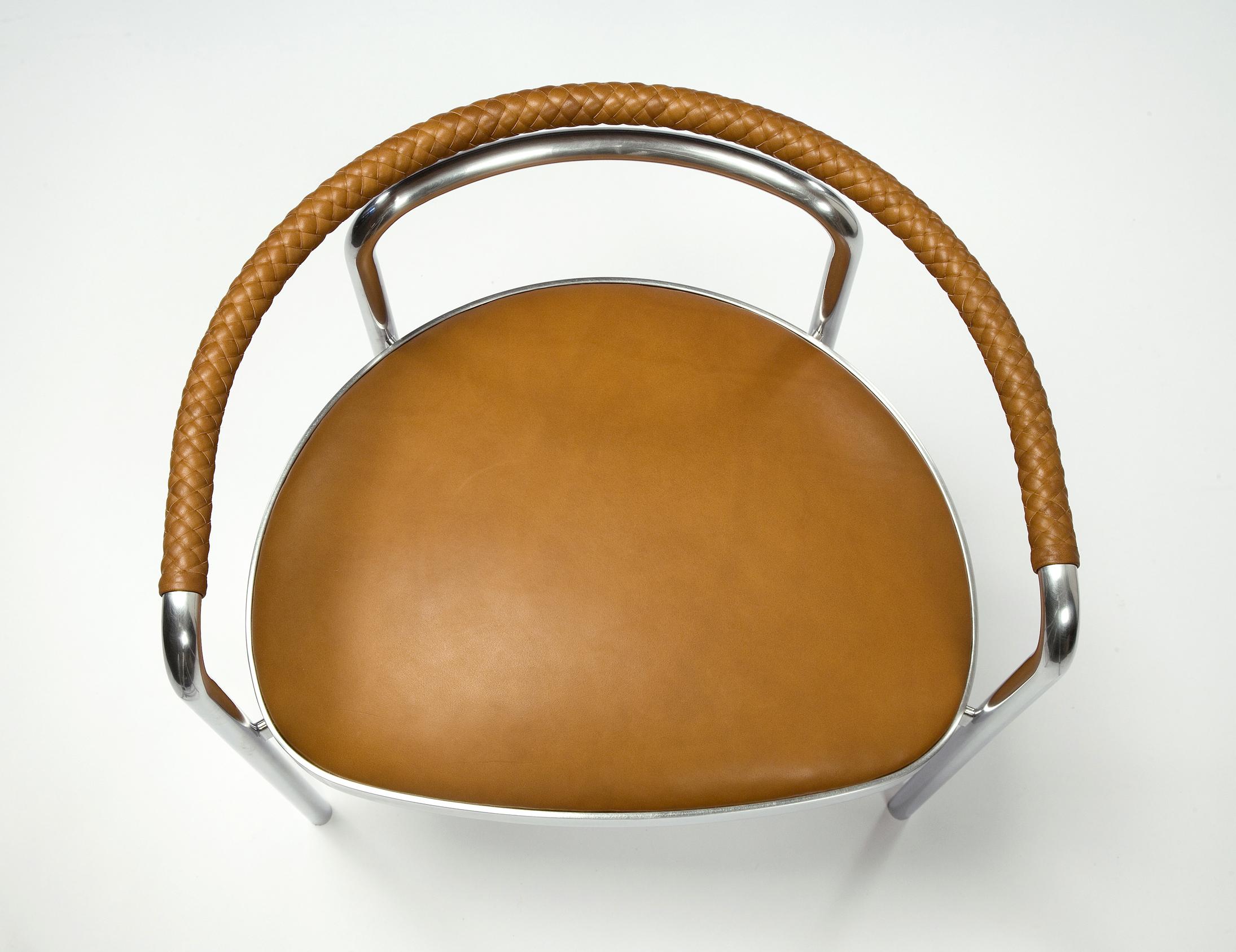 PK 12 Chair in Braided Brown Leather and Stainless Steel by Poul Kjaerholm, 1964 For Sale 4
