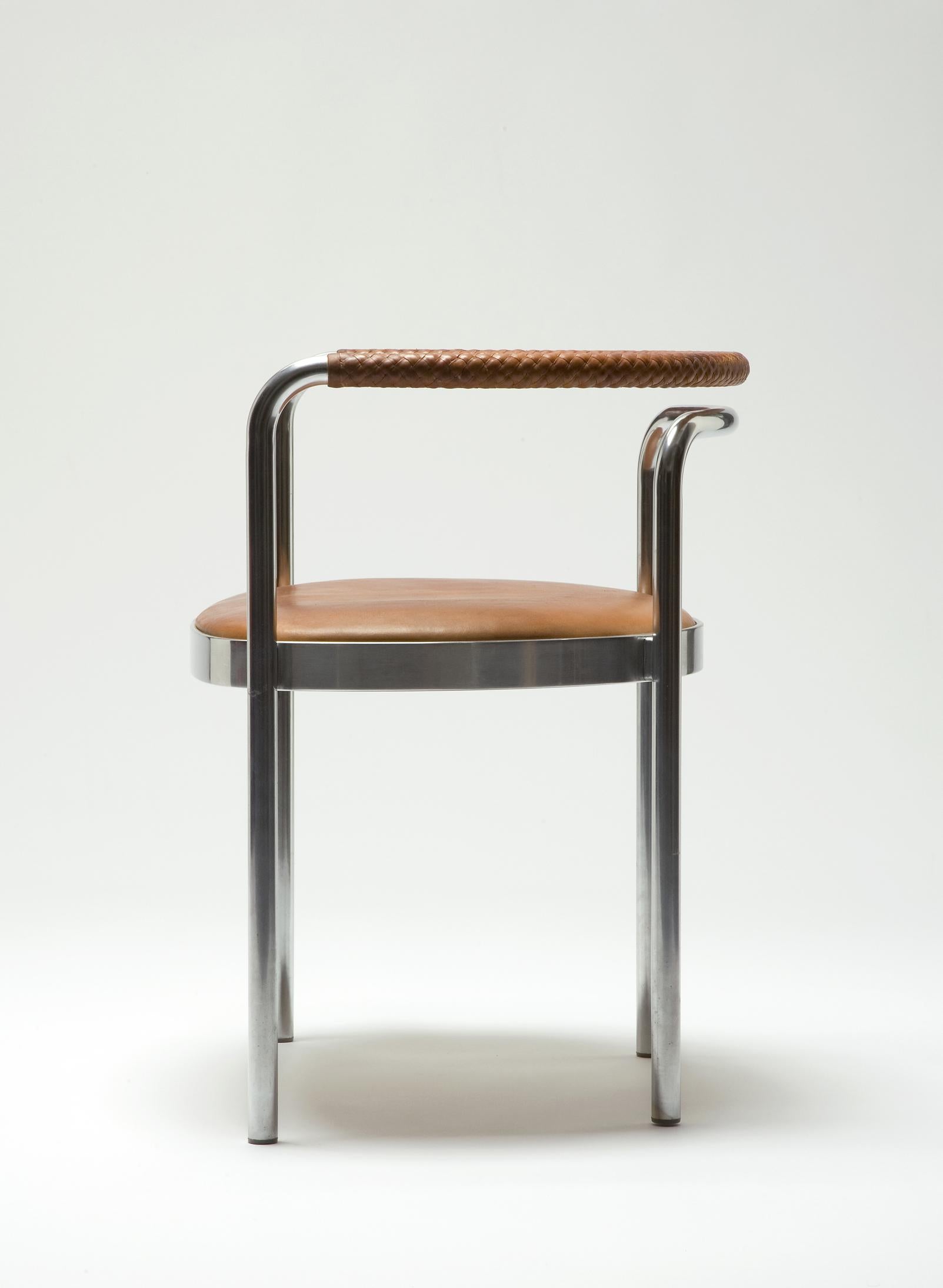 Modern PK 12 Chair in Braided Brown Leather and Stainless Steel by Poul Kjaerholm, 1964 For Sale