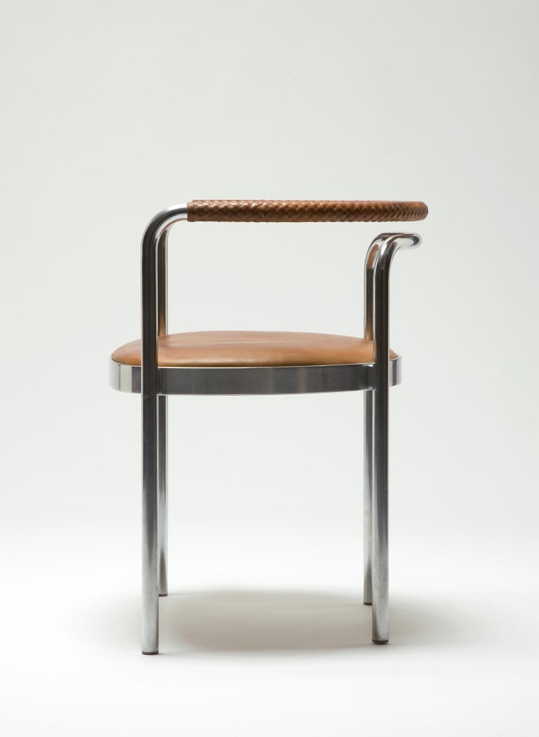 Danish PK 12 Chair in Braided Brown Leather and Stainless Steel by Poul Kjaerholm, 1964 For Sale