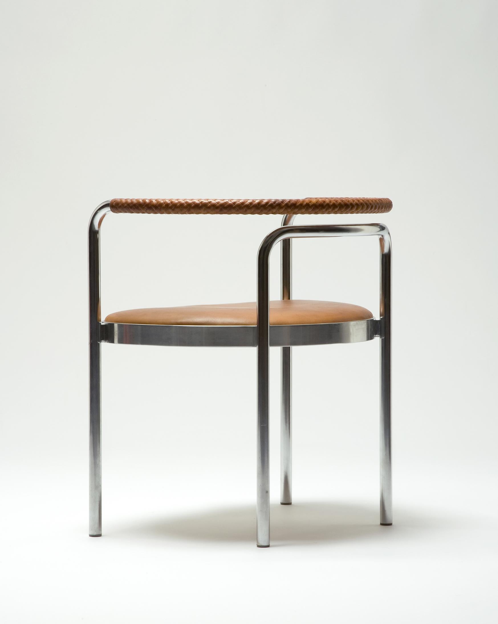 Danish PK 12 Chair in Braided Brown Leather and Stainless Steel by Poul Kjaerholm, 1964 For Sale