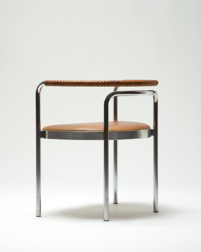 PK 12 Chair in Braided Brown Leather and Stainless Steel by Poul Kjaerholm, 1964 In Excellent Condition For Sale In New York, NY