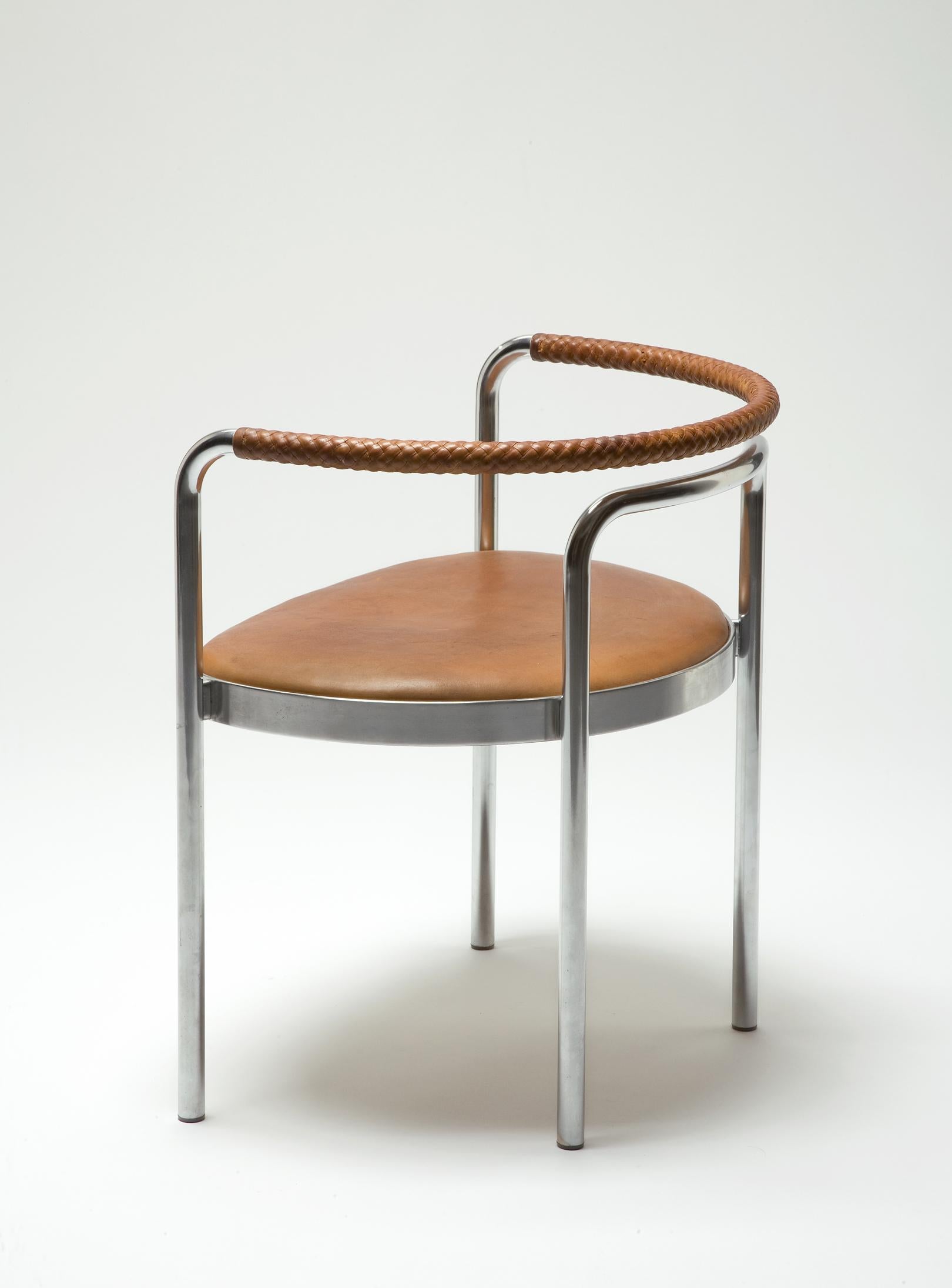 XXIe siècle et contemporain Chaise PK 12 en cuir Brown tressé et acier inoxydable par Poul Kjaerholm, 1964 en vente