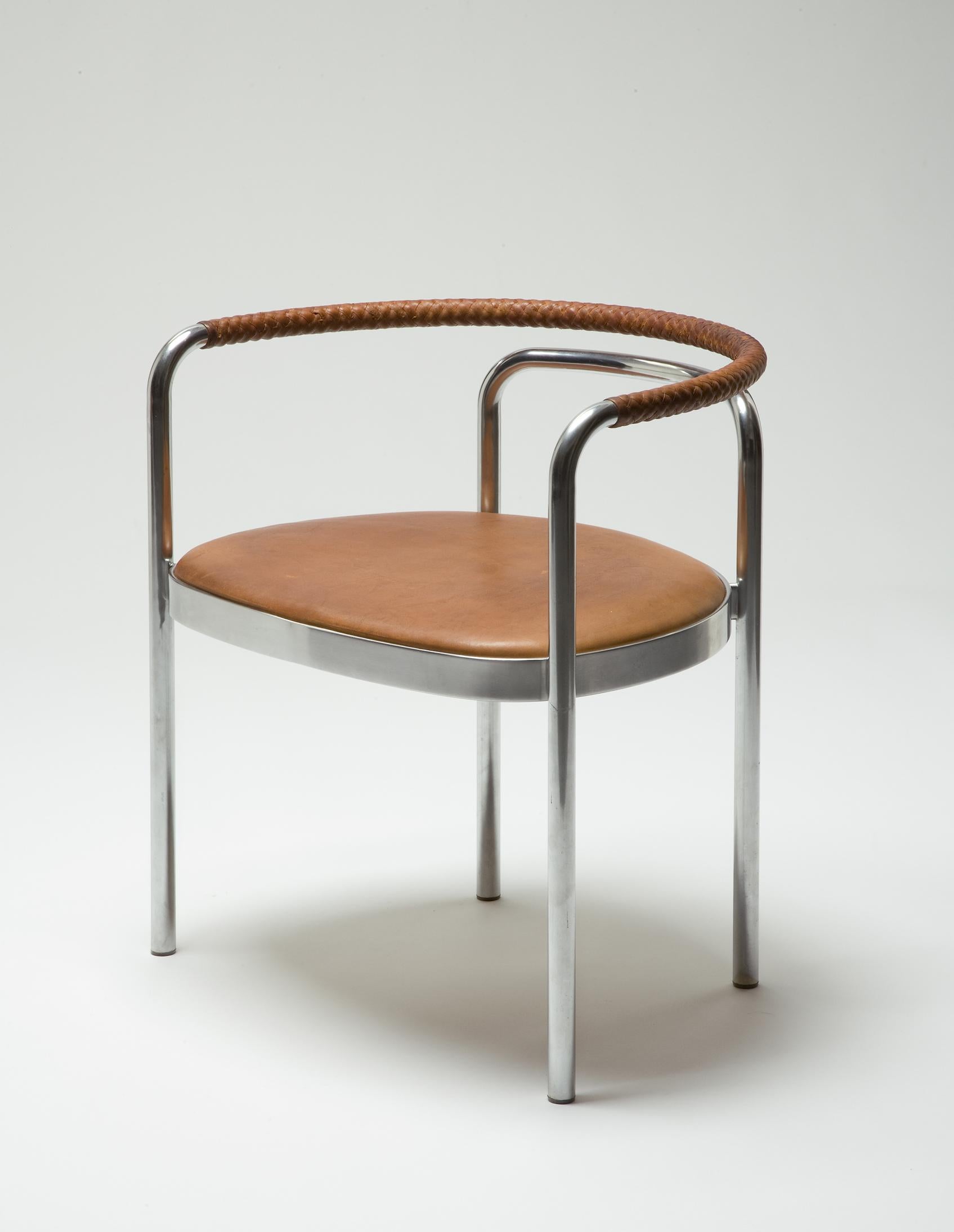 Contemporary PK 12 Chair in Braided Brown Leather and Stainless Steel by Poul Kjaerholm, 1964 For Sale