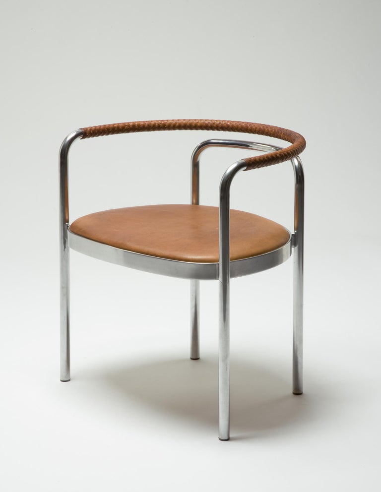 Blown Glass PK 12 Chair in Braided Brown Leather and Stainless Steel by Poul Kjaerholm, 1964 For Sale