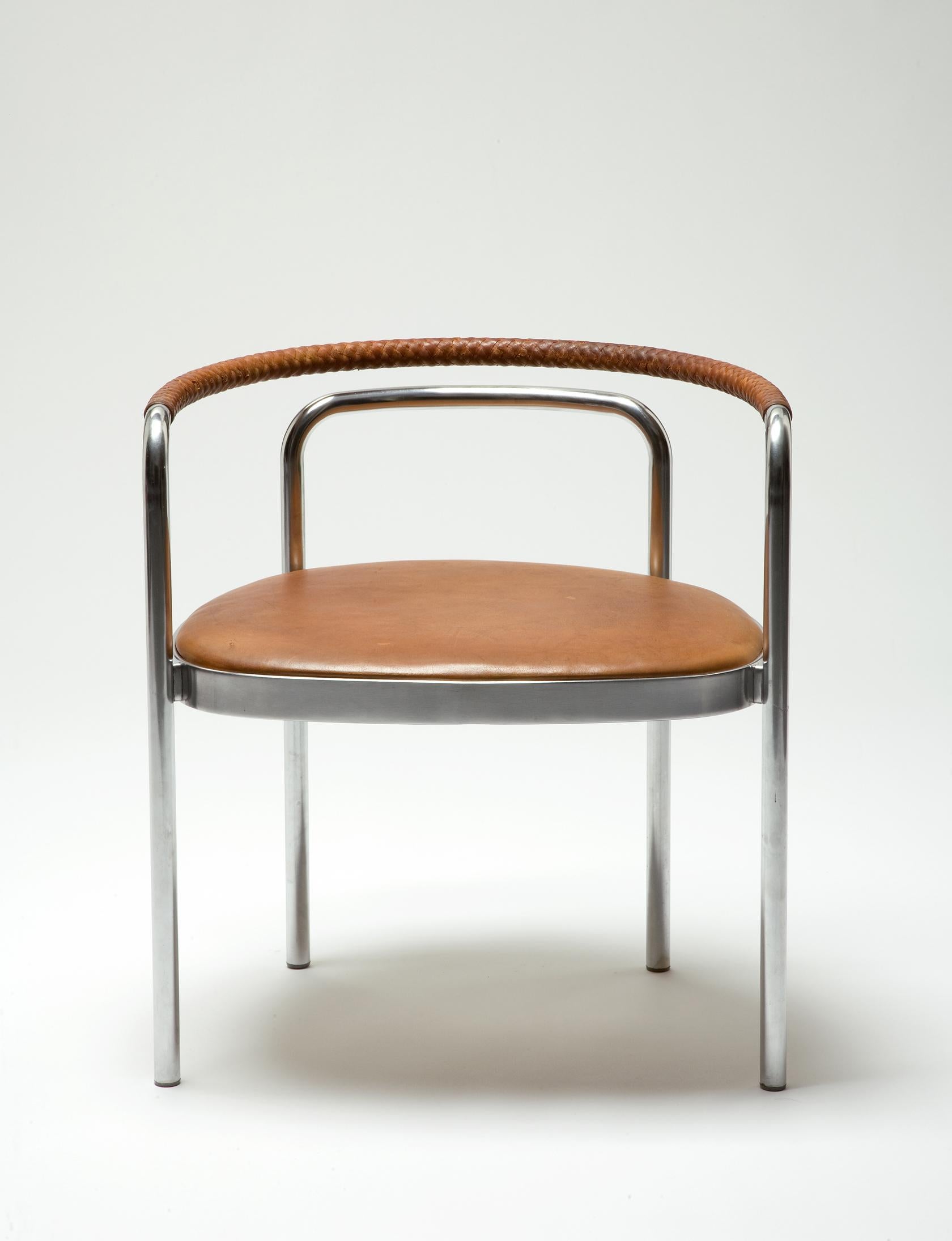 PK 12 Stuhl aus braunem Flechtleder und Edelstahl von Poul Kjaerholm, 1964 im Angebot 1