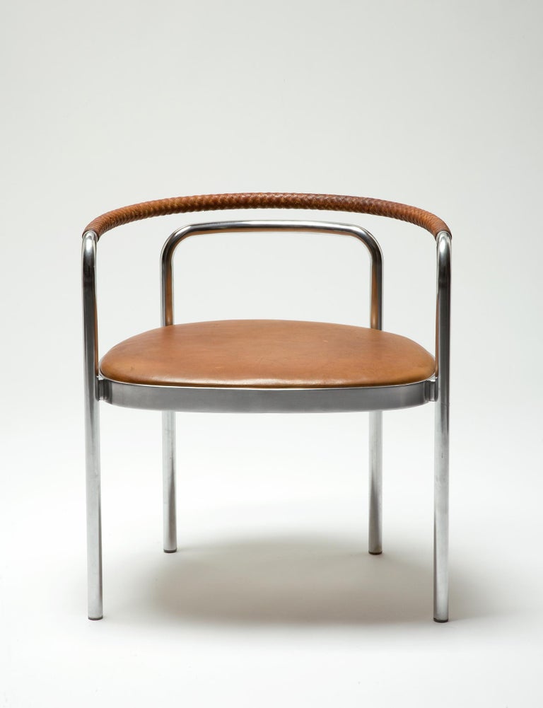 PK 12 Chair in Braided Brown Leather and Stainless Steel by Poul Kjaerholm, 1964 For Sale 1