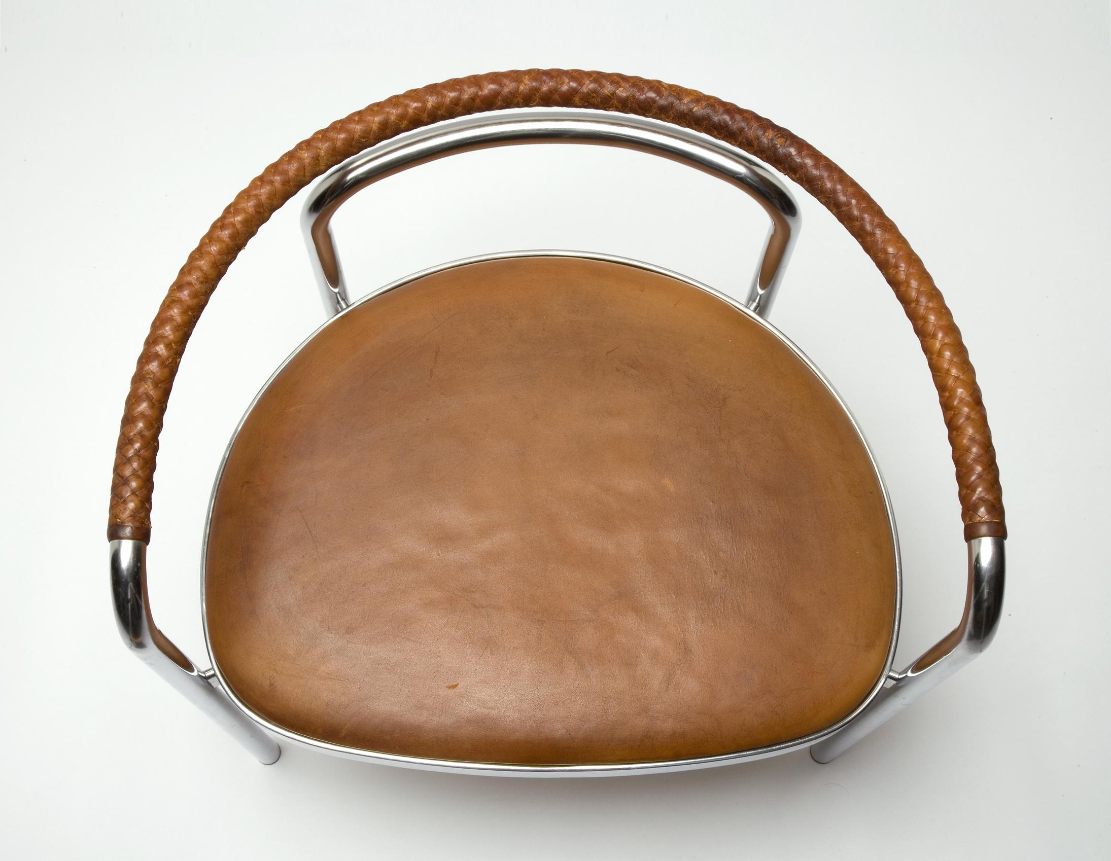 PK 12 Chair in Braided Brown Leather and Stainless Steel by Poul Kjaerholm, 1964 For Sale 1