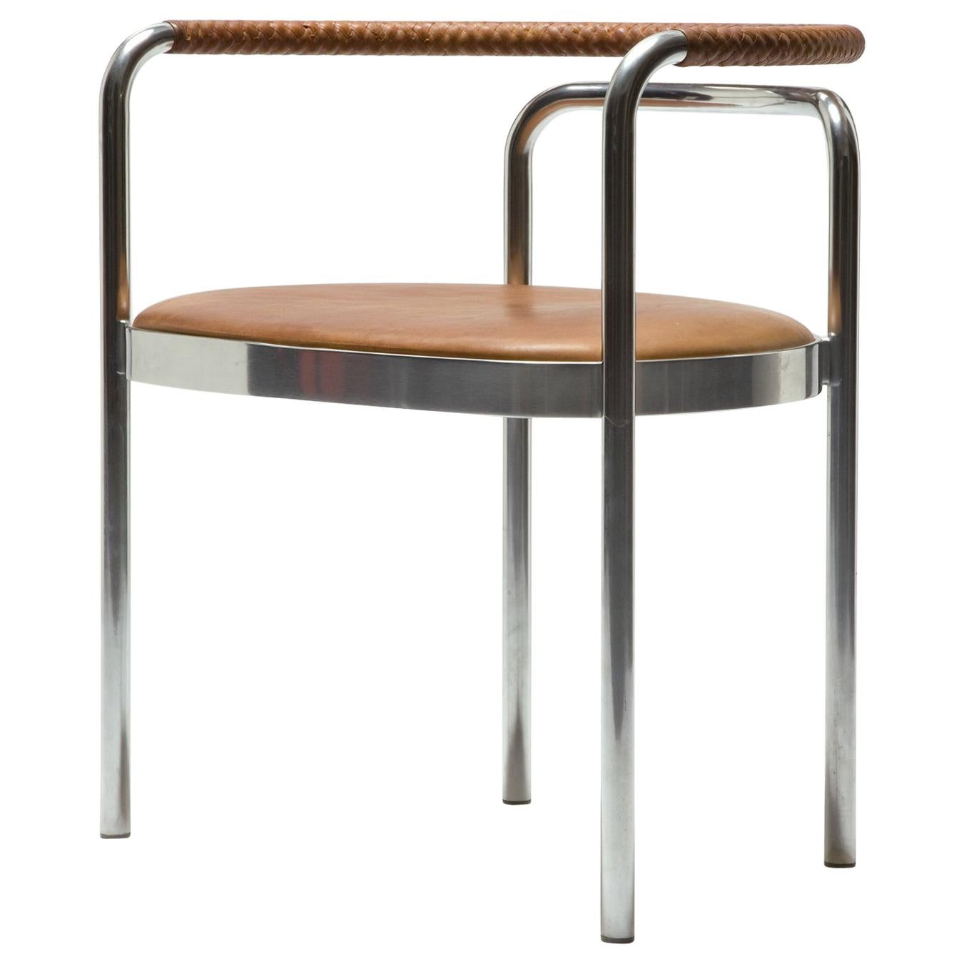 PK 12 Chair in Braided Brown Leather and Stainless Steel by Poul Kjaerholm, 1964