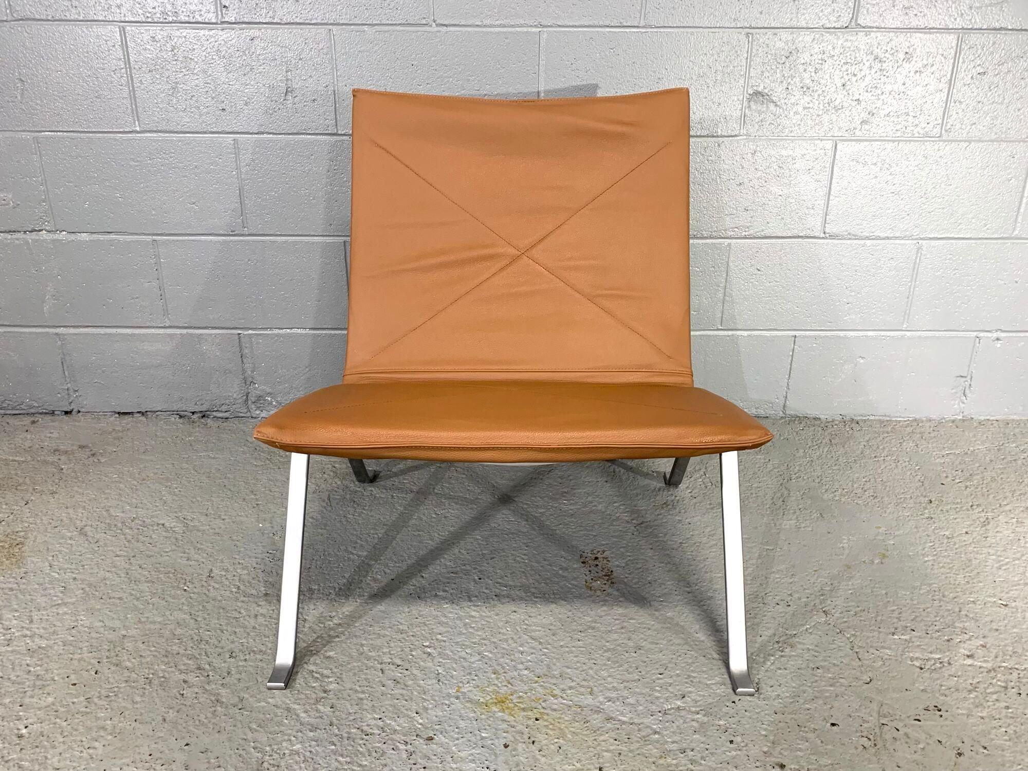 PK 22 Lounge Chair by Poul Kjærholm for E. Kold Christensen with Brown Leather In Good Condition In Belmont, MA