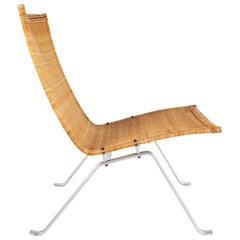 PK-22 Lounge Chair in Steel and Rattan, Designed by Poul Kjærholm
