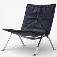 PK 22 - Pair of easy chair in black leather by Poul Kjærholm