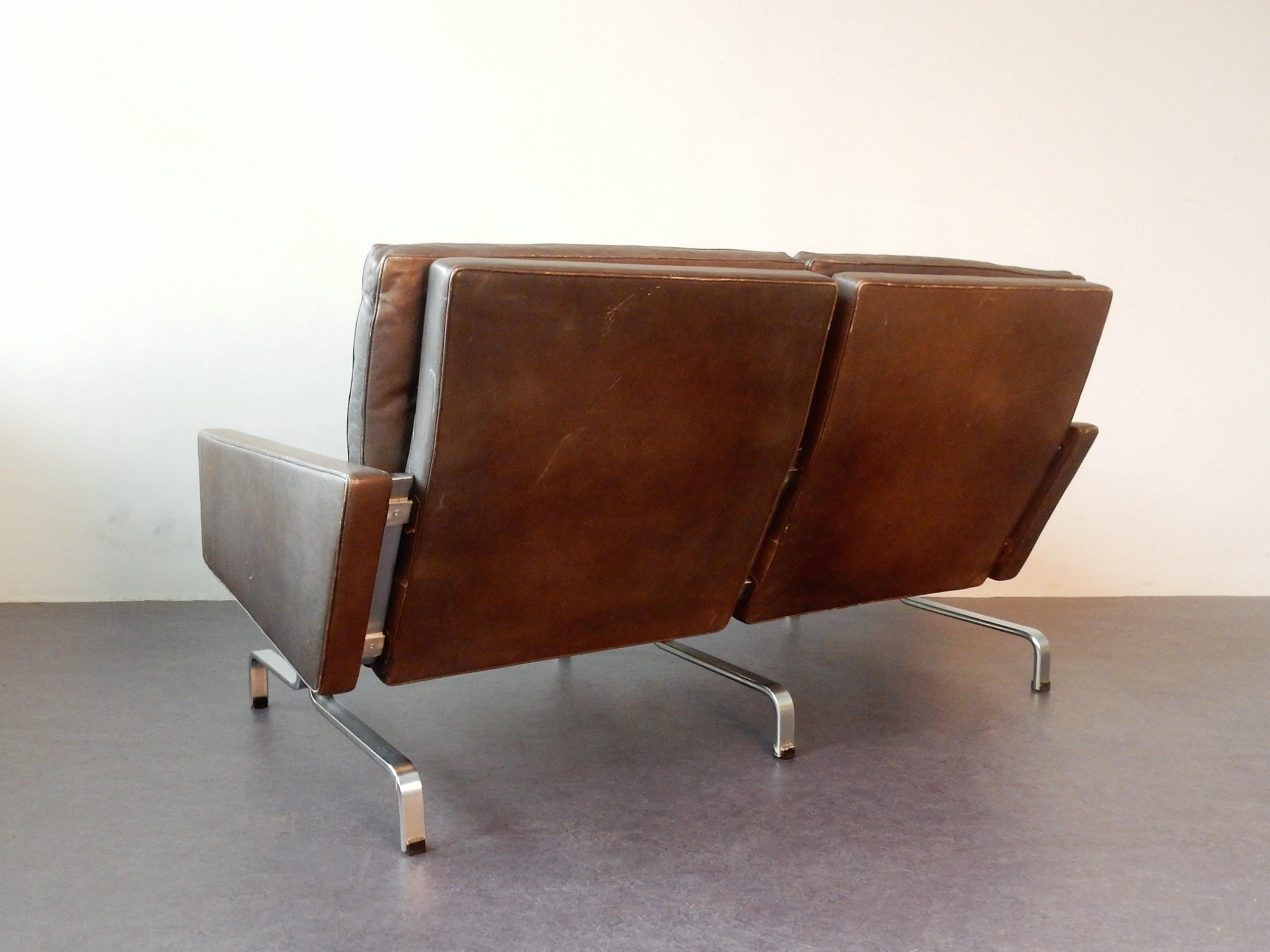 Mid-Century Modern PK-31/2 Sofa in Brown Leather by Poul Kjaerholm for E. Kold Christensen, 1958 For Sale