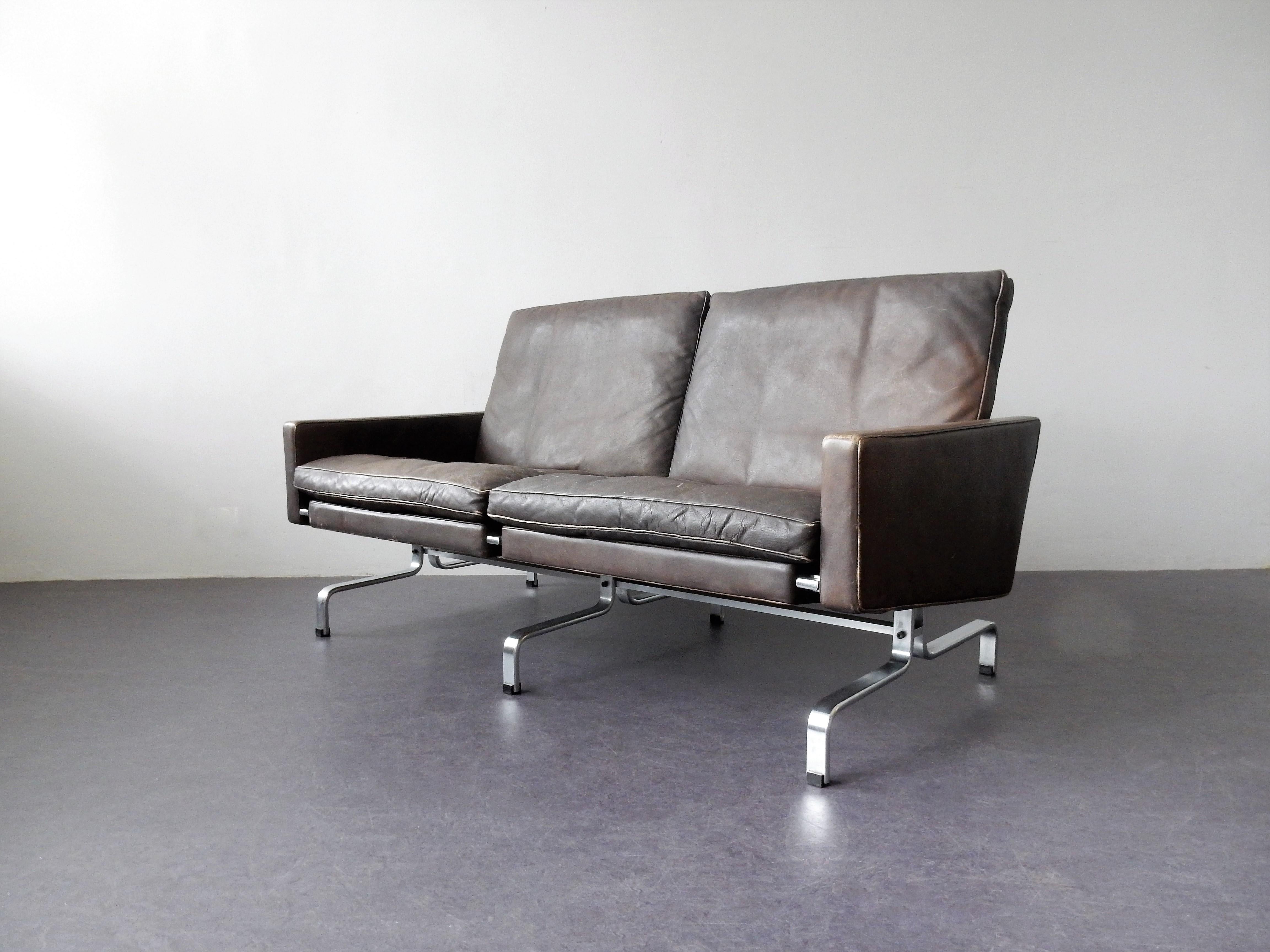 Danish PK-31/2 Sofa in Brown Leather by Poul Kjaerholm for E. Kold Christensen, 1958 For Sale