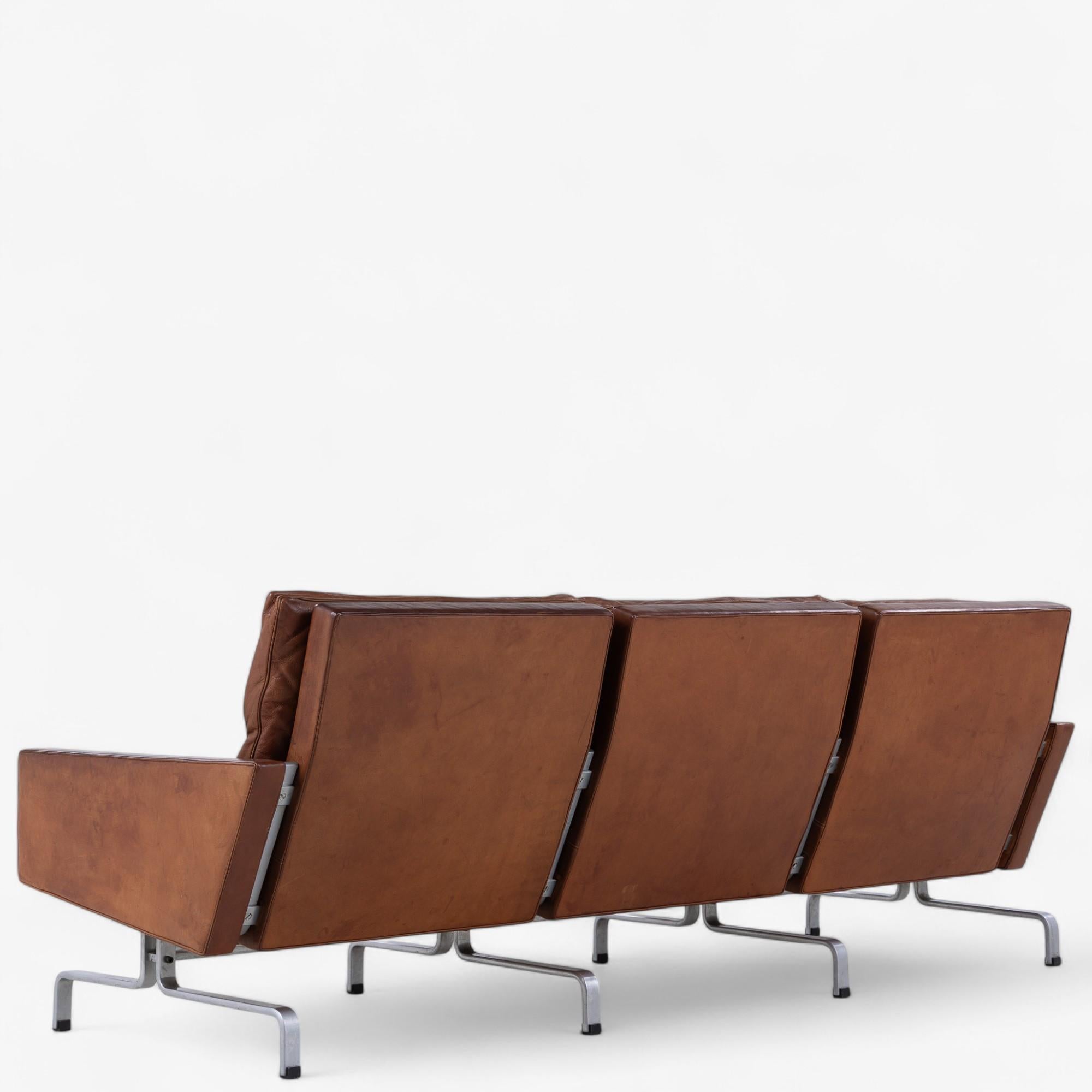 Mid-Century Modern PK 31/3 - Canapé 3 places en cuir d'origine par Poul Kjærholm en vente
