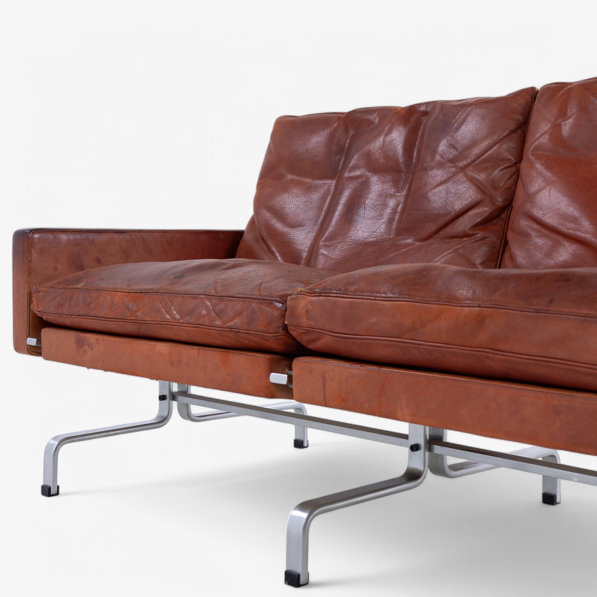PK 31/3 - 3-Sitzer Sofa in original Leder von Poul Kjærholm (20. Jahrhundert) im Angebot