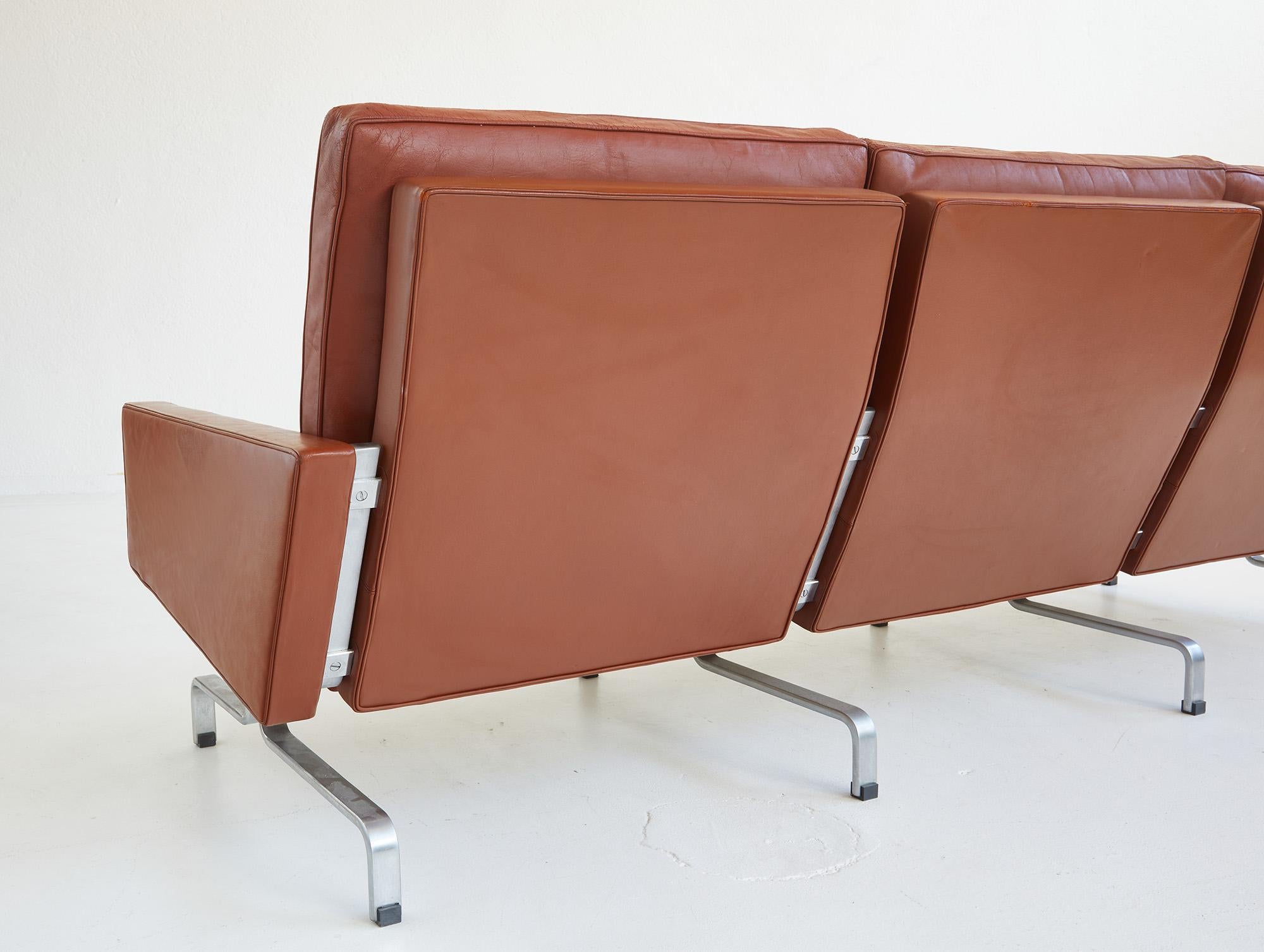 Mid-20th Century PK 31-3 leather sofa by Poul Kjærholm, E.Kold Christensen, Denmark 1960 For Sale