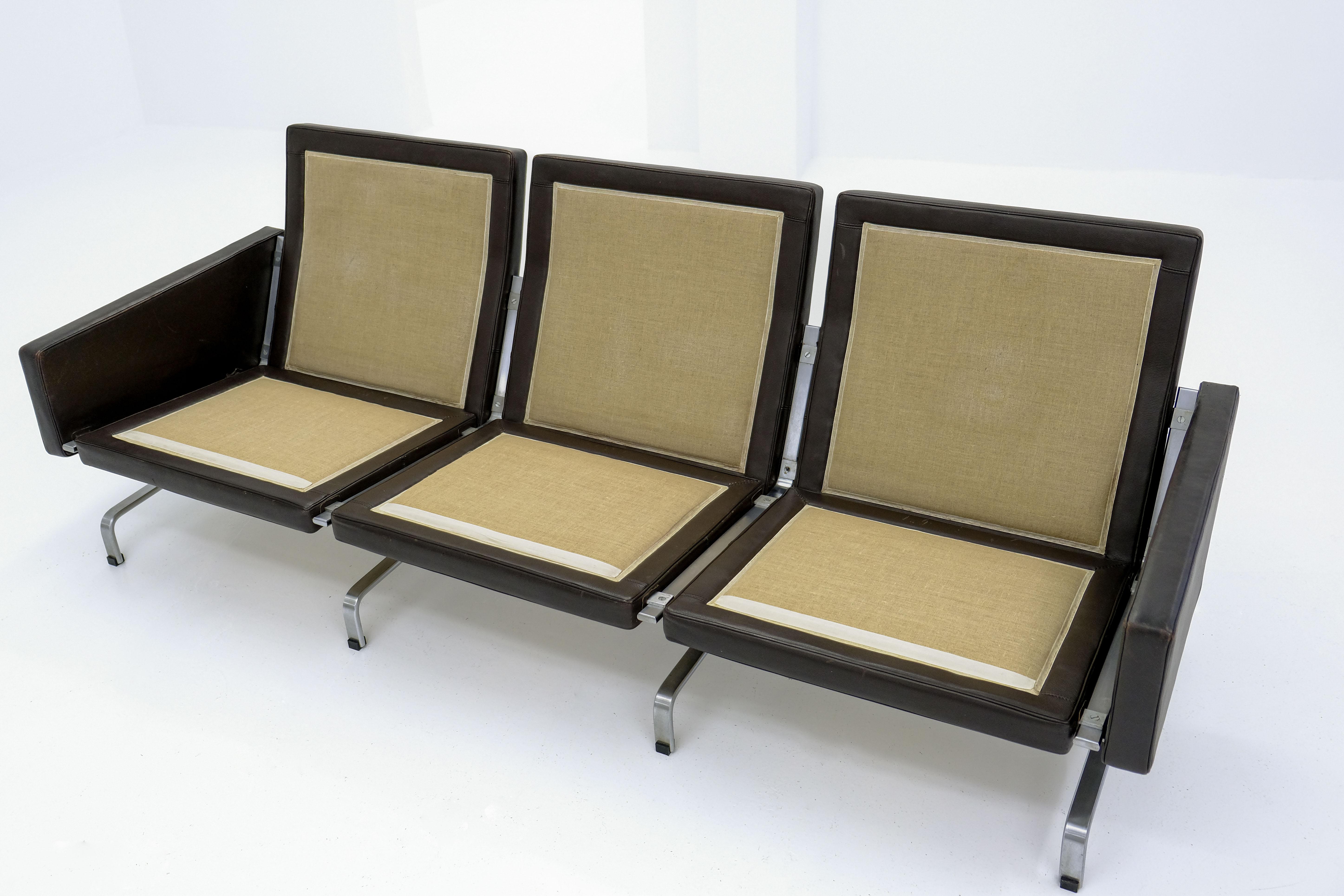 Pk 31/3 Sofa + 2 Pk 31 Easy Chairs by Poul Kjaerholm, Dark Brown Leather 12