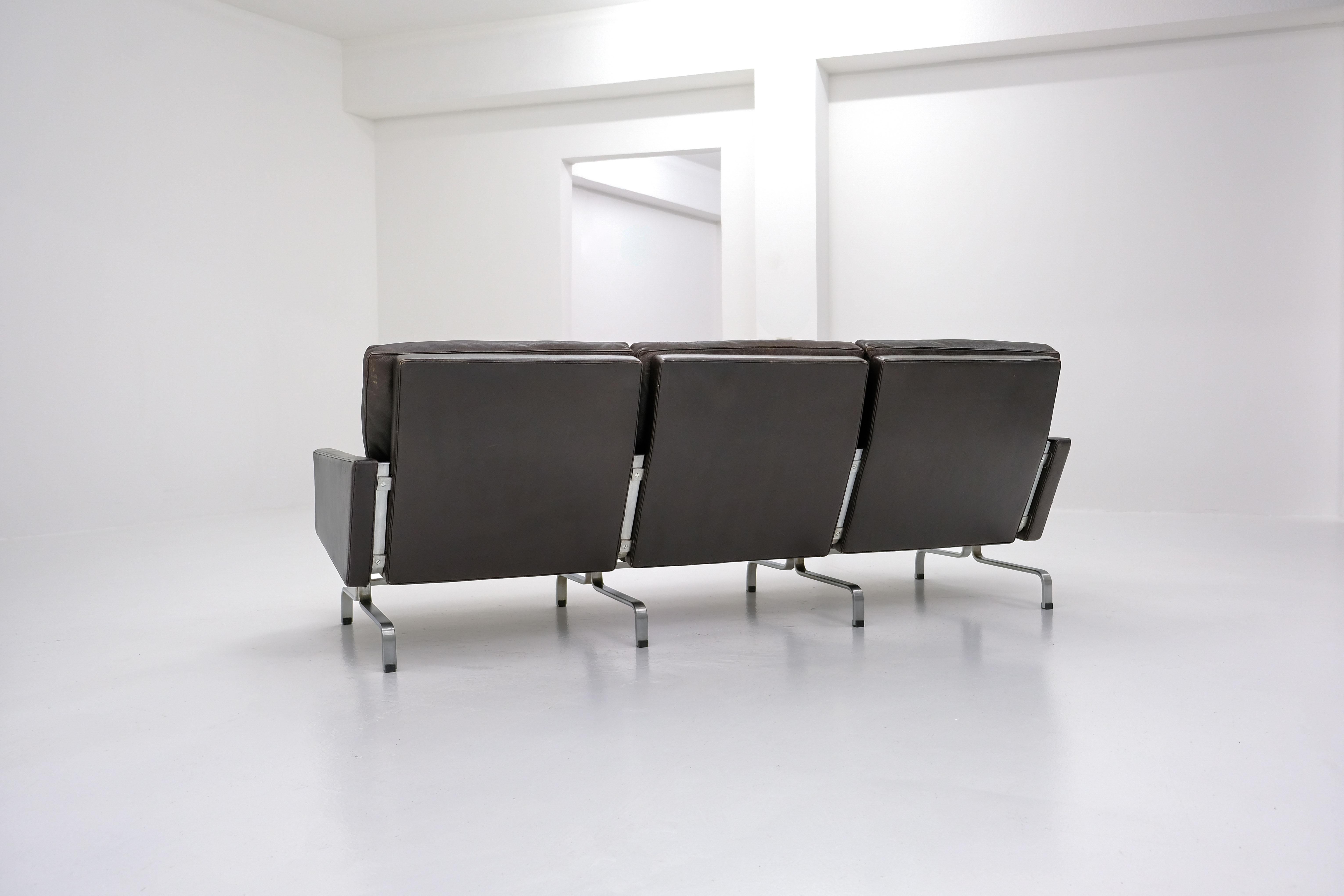 Danish Pk 31/3 Sofa + 2 Pk 31 Easy Chairs by Poul Kjaerholm, Dark Brown Leather
