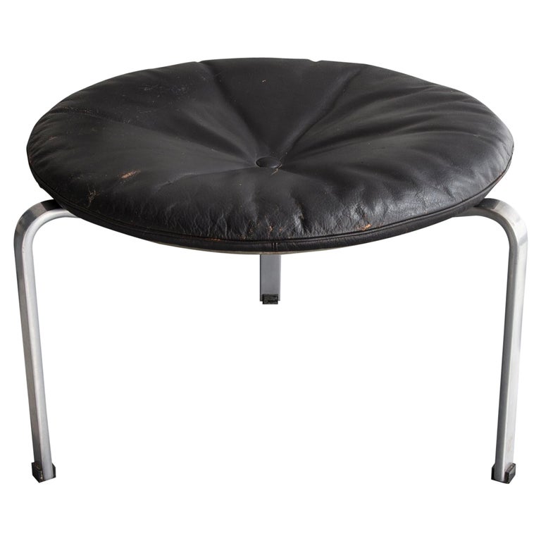 PK 33 Stool with Leather Seat and Steel Frame by Poul Kjaerholm, circa