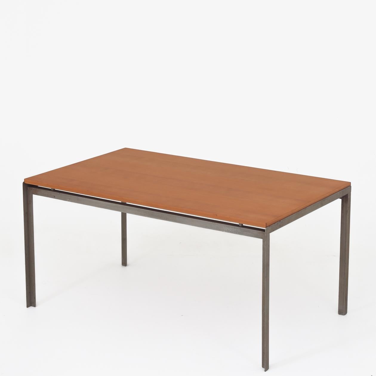 PK 52 - 'Student table'/desk with patinated Oregon pine top and grey angle iron frame. Poul Kjærholm / Rud. Rasmussen.