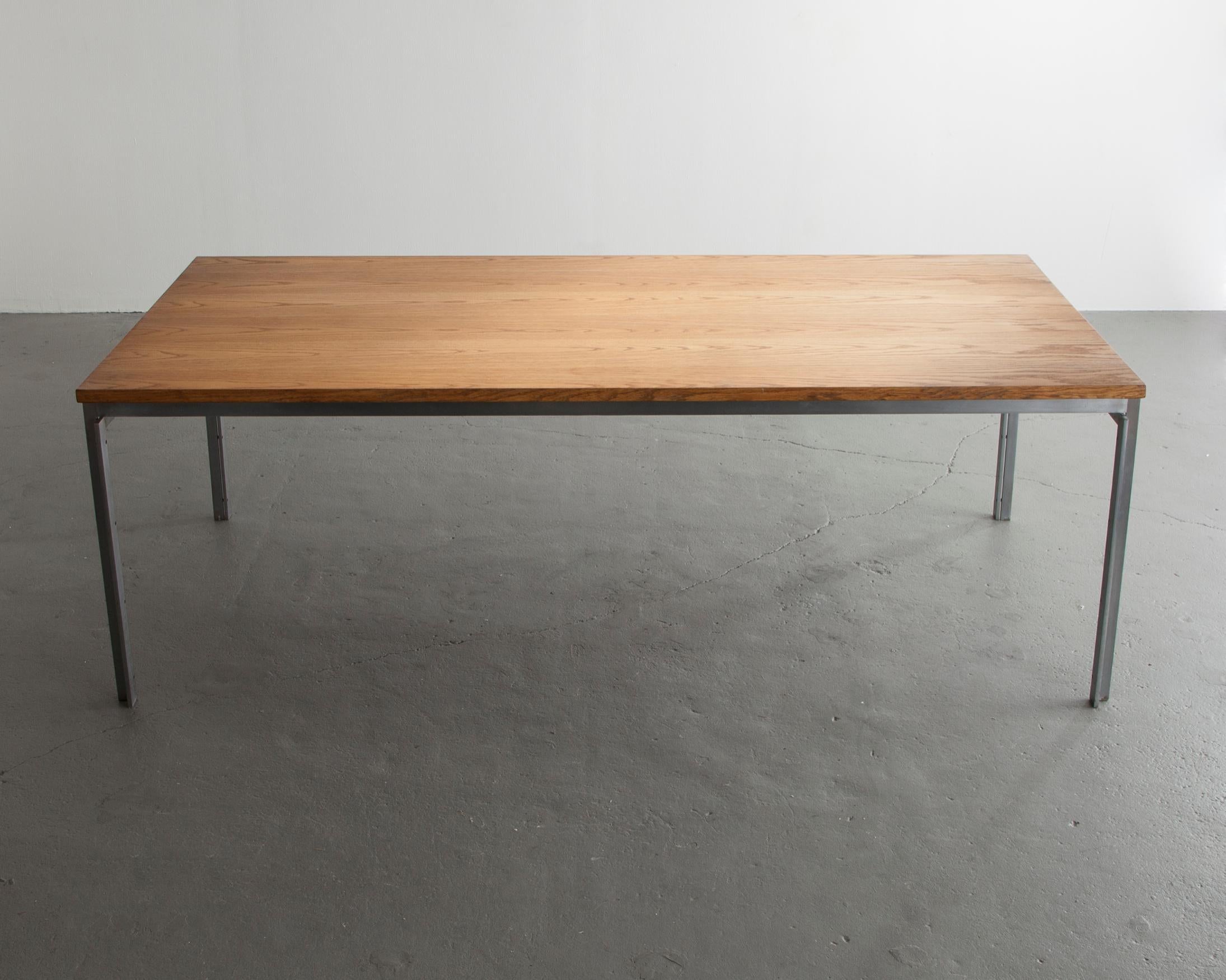 Danish PK 55 Table with Matte, Chrome-Plated Steel and Ash Top by Poul Kjaerholm, 1982