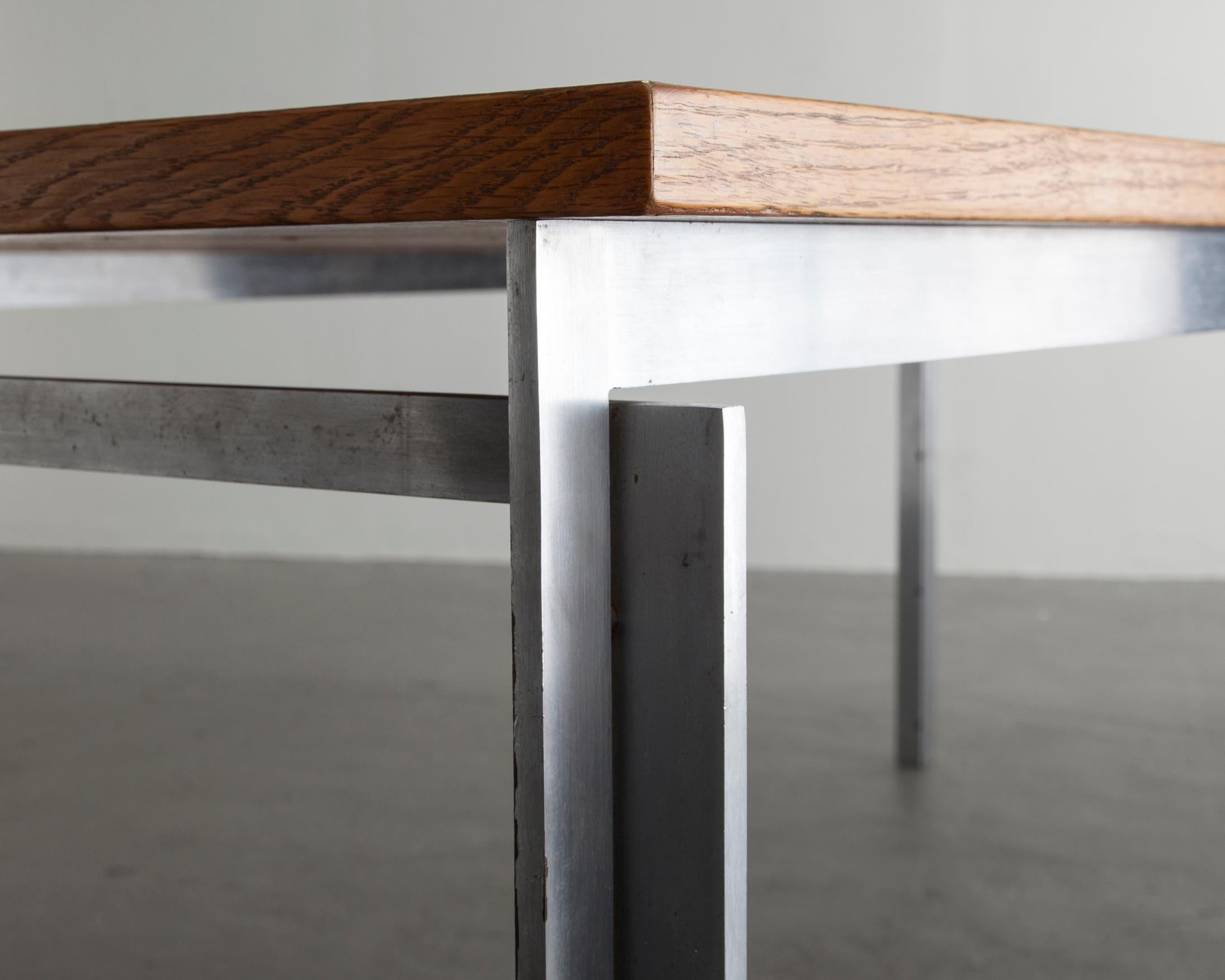 PK 55 Table with Matte, Chrome-Plated Steel and Ash Top by Poul Kjaerholm, 1982 In Good Condition In New York, NY