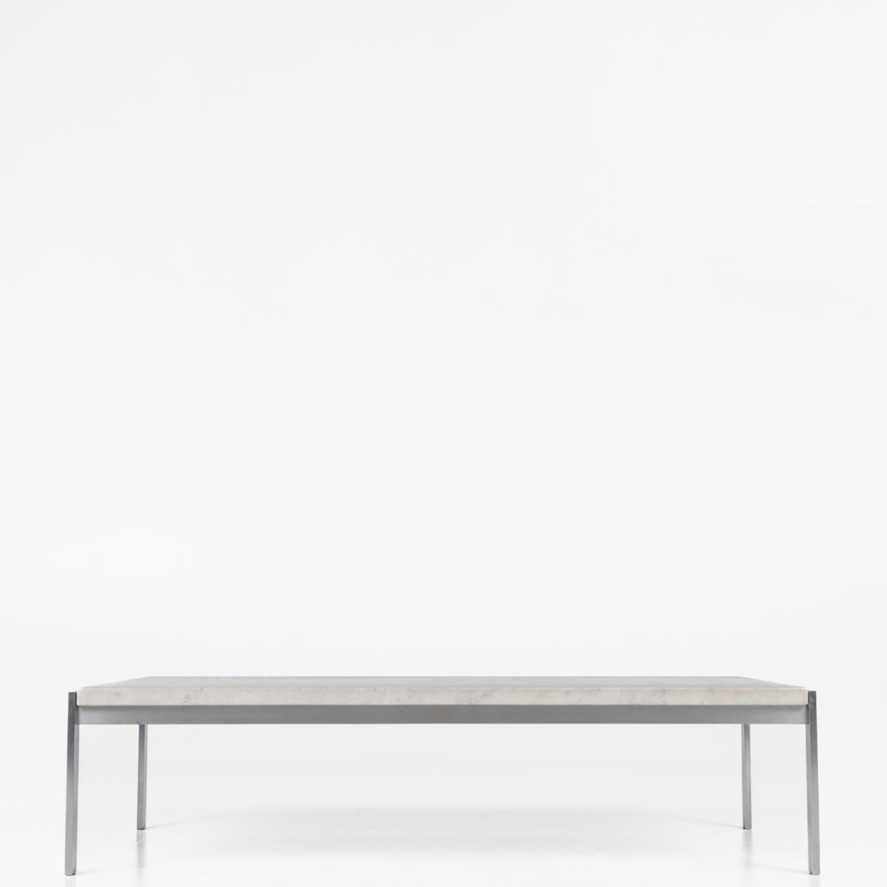 PK 63A - Coffee table in steel and flint-rolled marble. Designed in 1968. Poul Kjærholm / Fritz Hansen