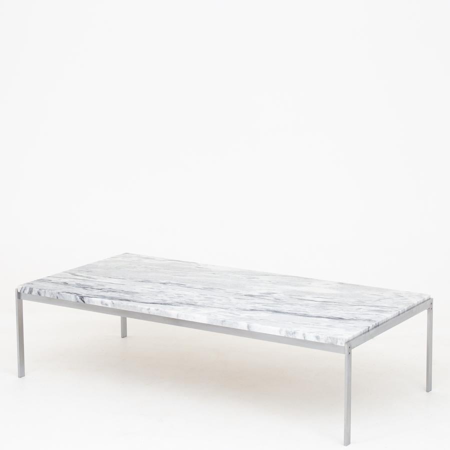 PK 64, rare coffee table with flint-rolled white marble. Designed in 1968. Early edition. Stamped. Maker E. Kold Christensen.