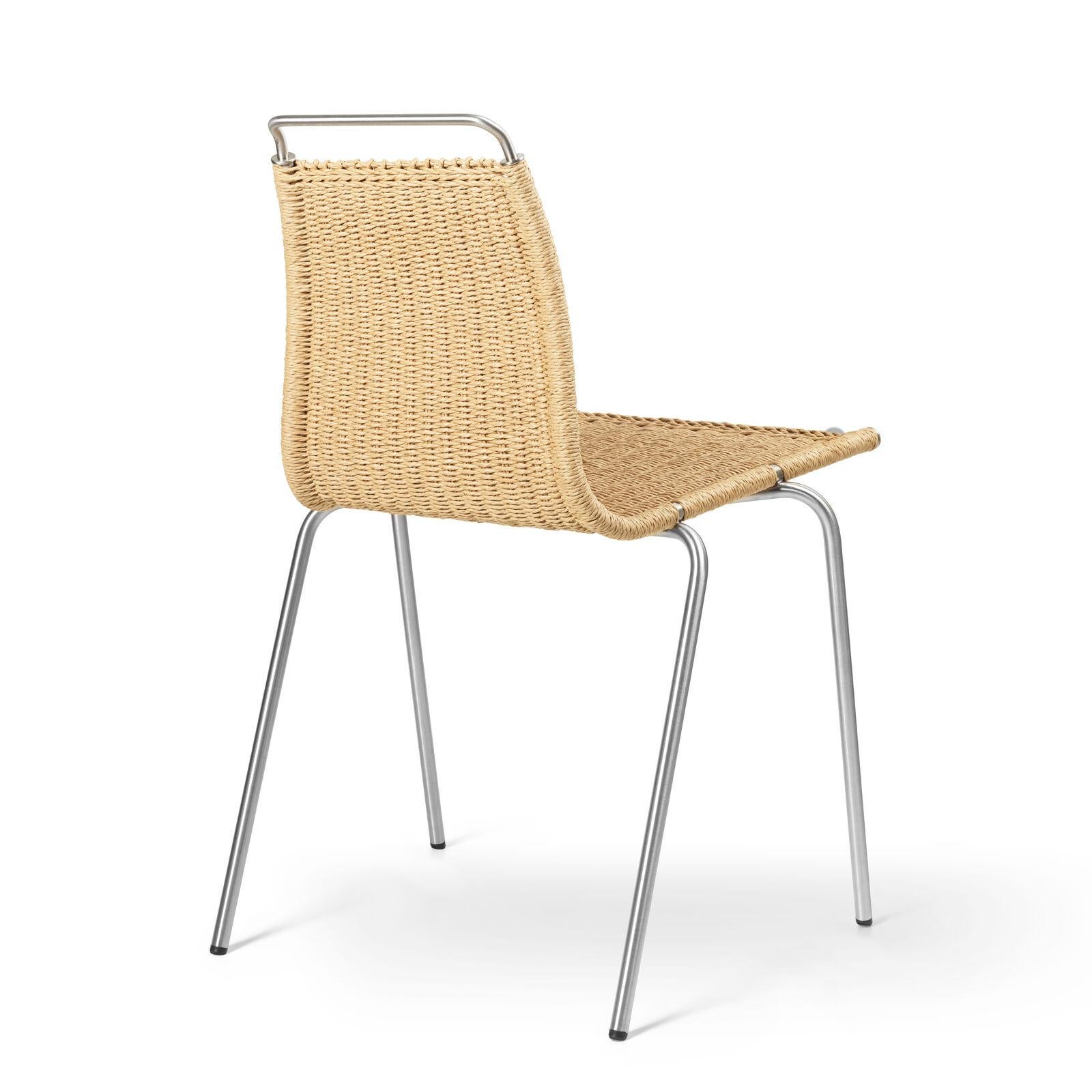 PK1 Stuhl mit Gestell aus Edelstahl und Sitz aus Papierkordel (Moderne der Mitte des Jahrhunderts) im Angebot