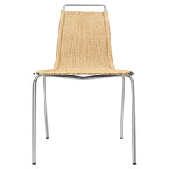 Chaise PK1 avec cadre en acier inoxydable et assise en cordon de papier