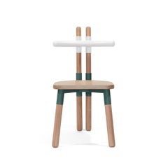 Chaise PK12, structure en acier au carbone bicolore et pieds en bois tourné de Paulo Kobylka