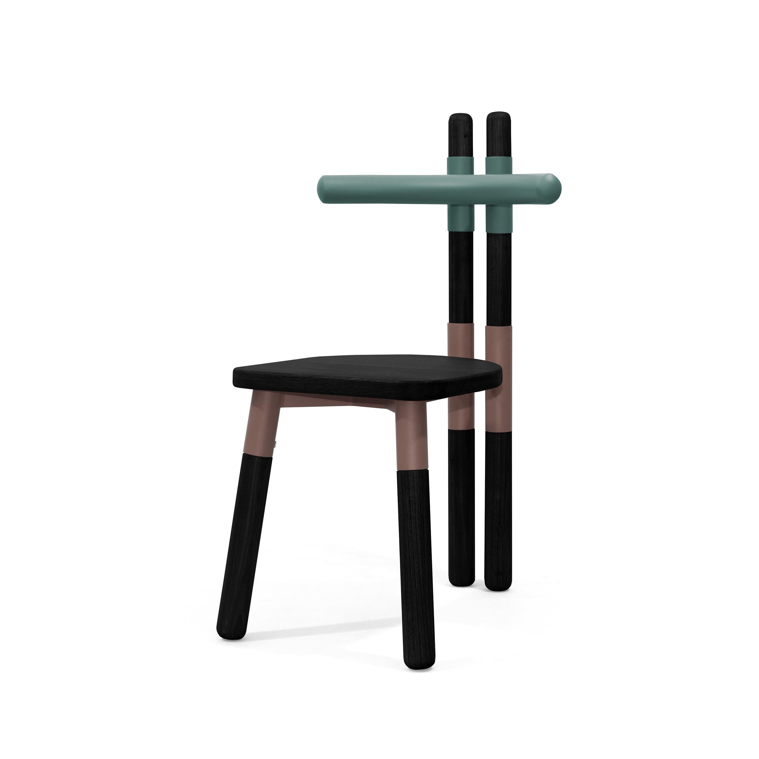Modern PK12 Chair, Bicolor Steel Structure and Ebonized Wood Legs by Paulo Kobylka For Sale