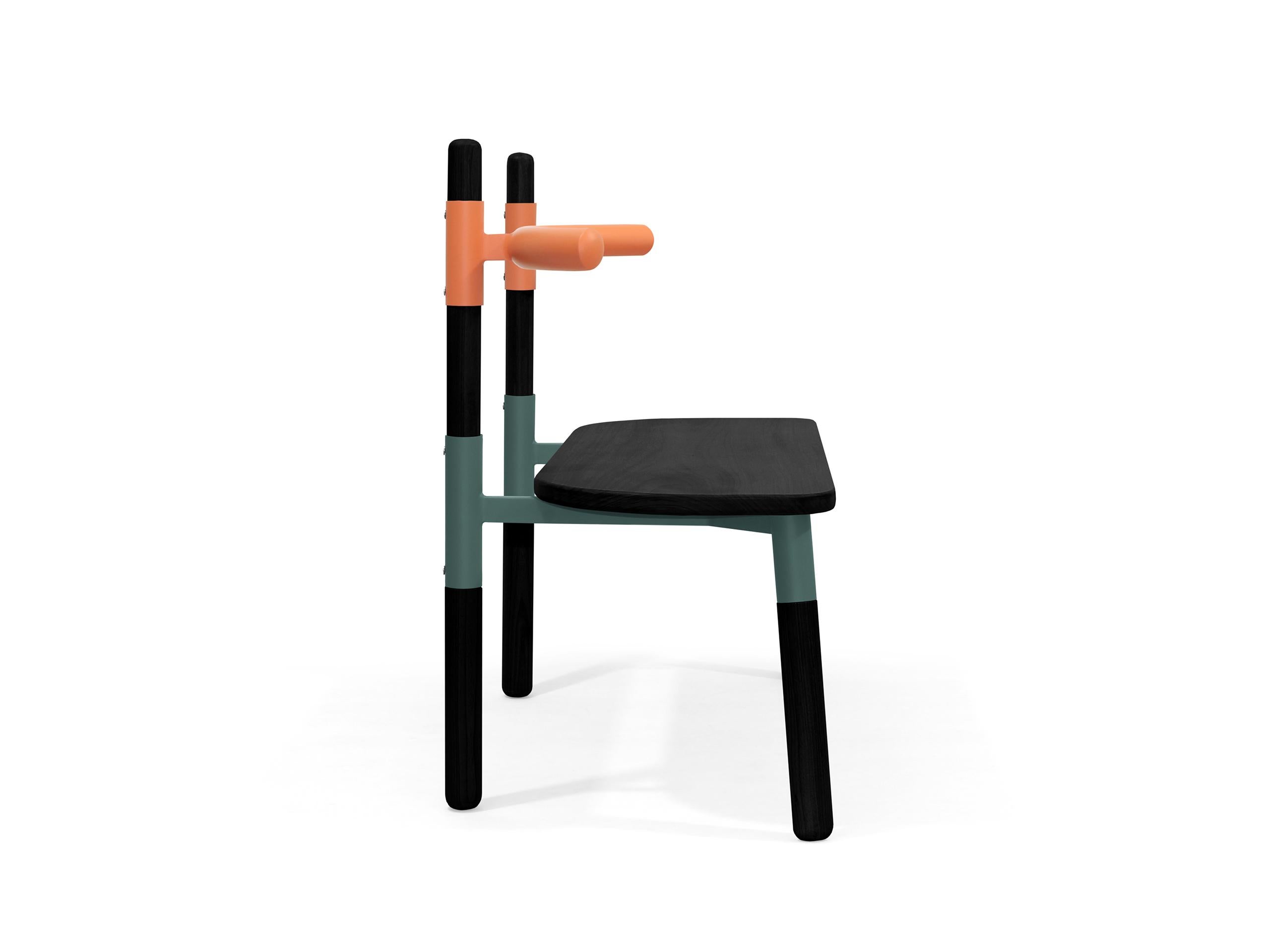 PK14 Double Chair, Bicolor Steel Structure & Ebonized Wood Legs by Paulo Kobylka For Sale 4