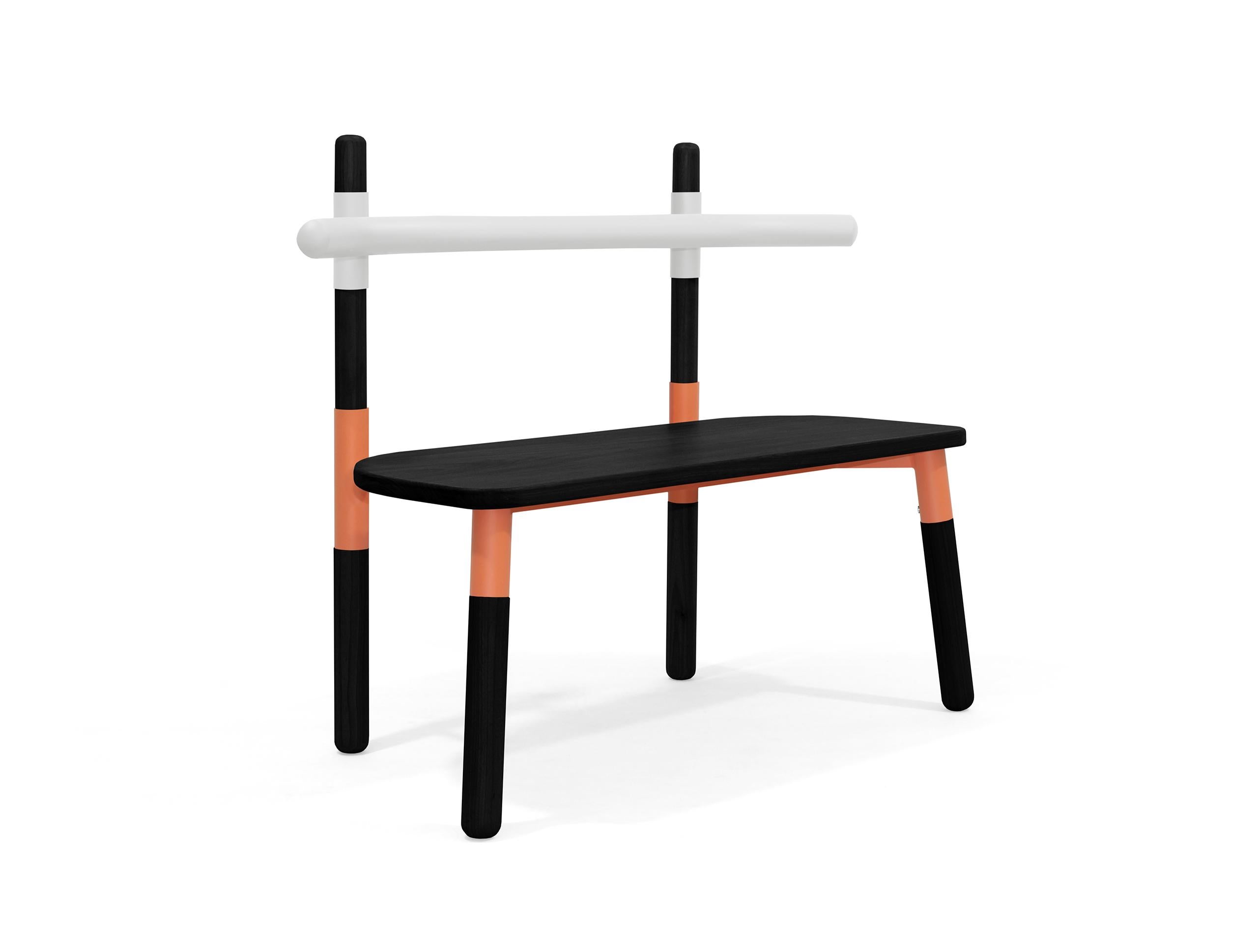 Brazilian PK14 Double Chair, Bicolor Steel Structure & Ebonized Wood Legs by Paulo Kobylka For Sale