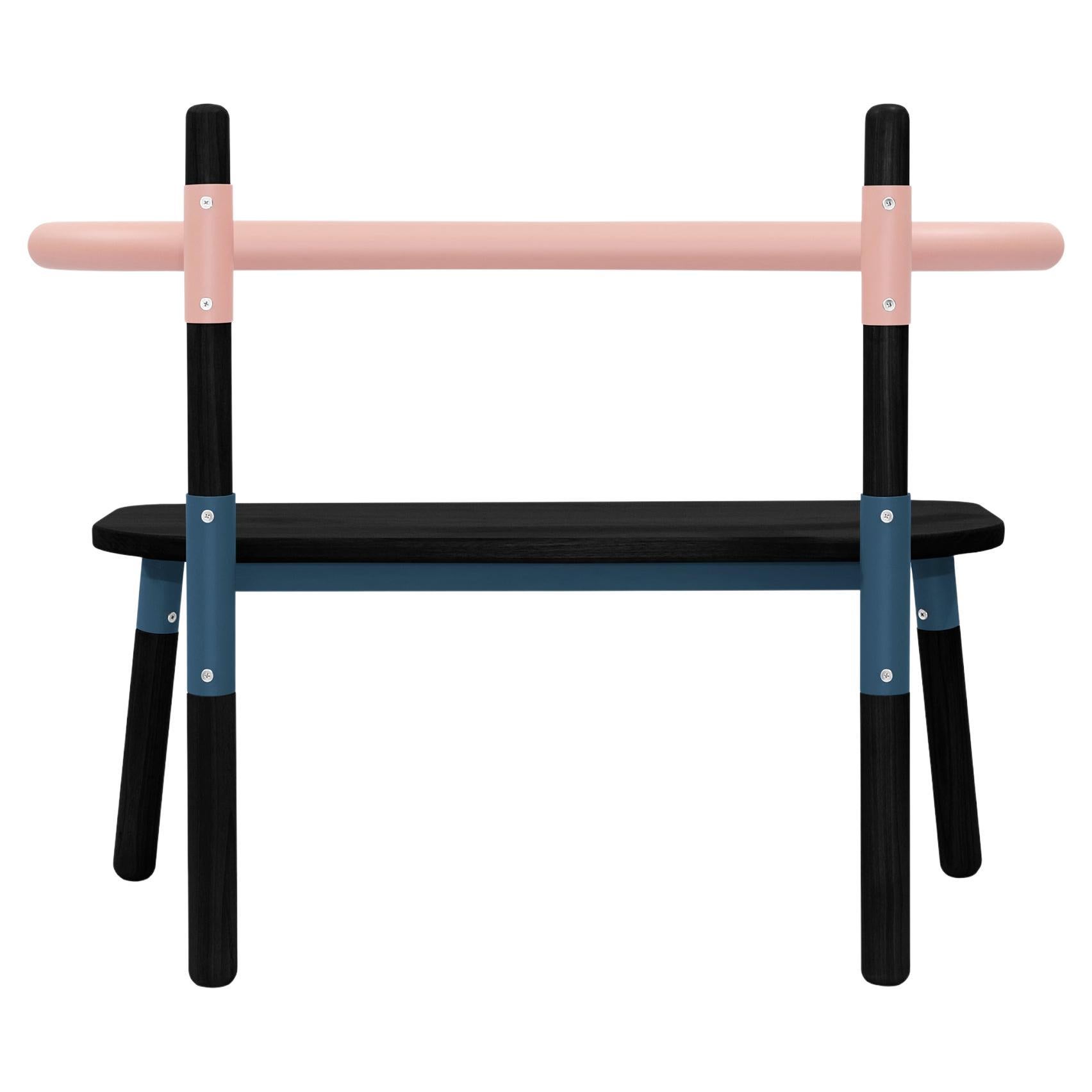 PK14 Double Chair, Bicolor Steel Structure & Ebonized Wood Legs by Paulo Kobylka For Sale