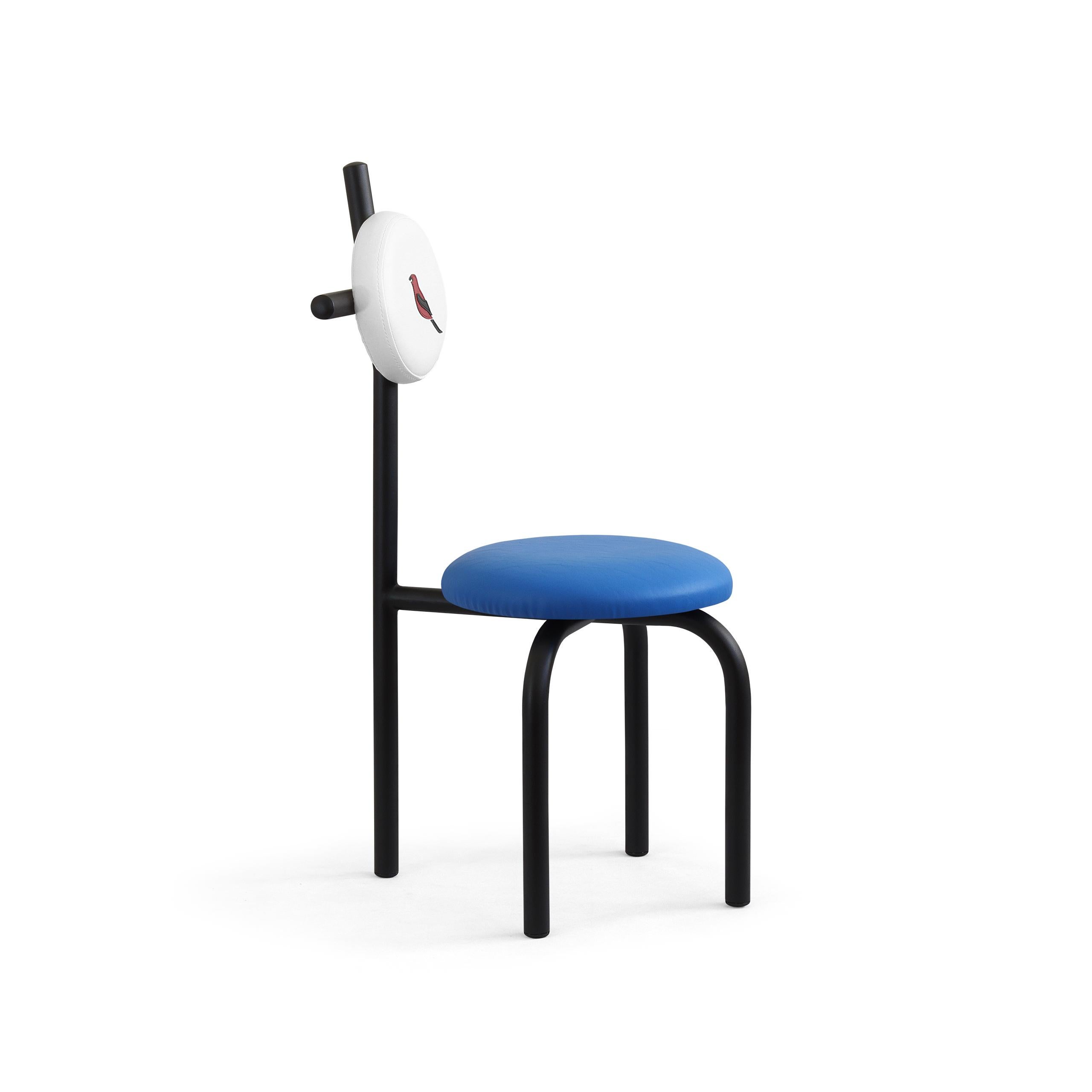 Postmoderne Chaise Imperméable PK16, assise bleue et structure en acier au carbone de Paulo Kobylka en vente