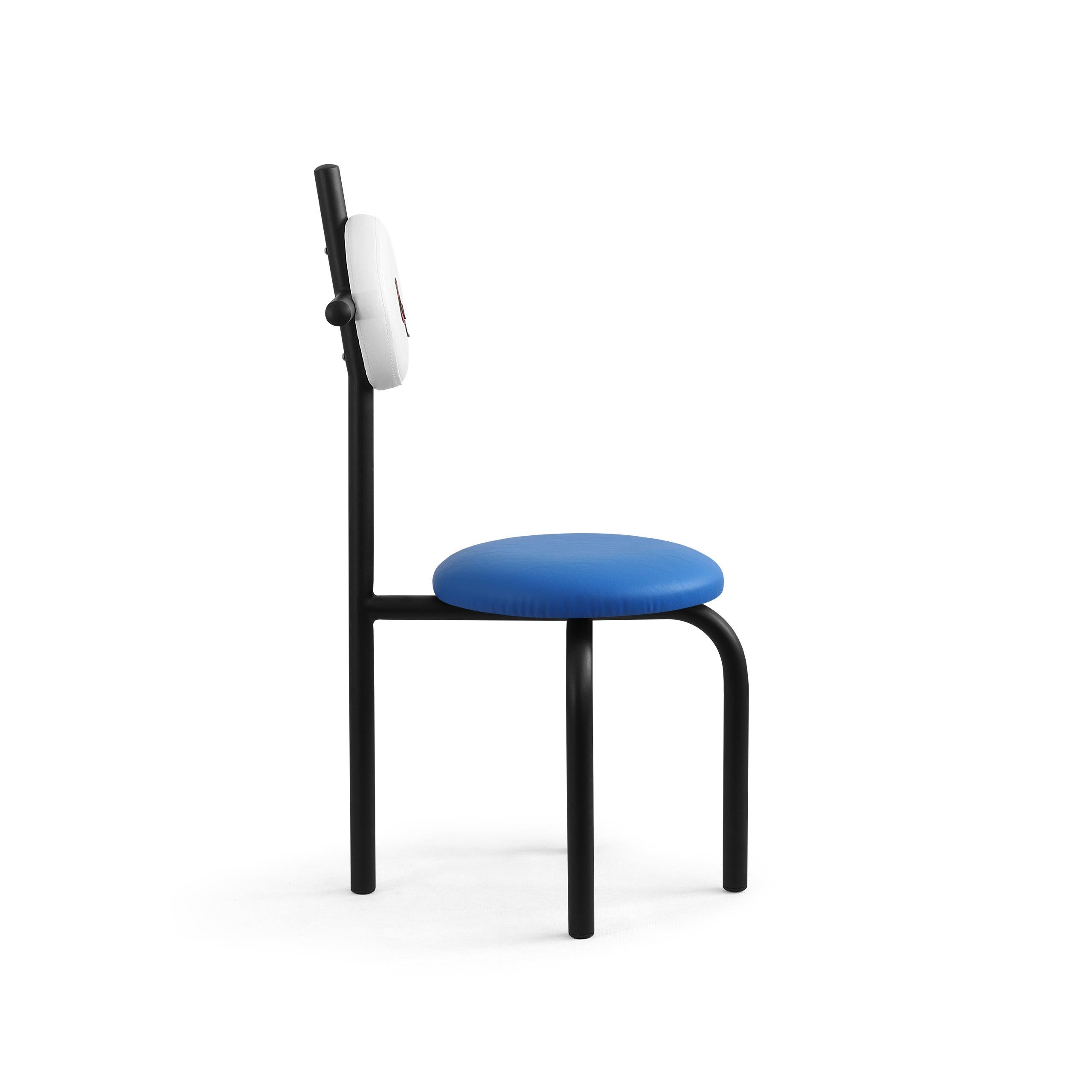 Brazilian PK16 Impermeable Chair, Blue Seat & Carbon Steel Structure by Paulo Kobylka For Sale
