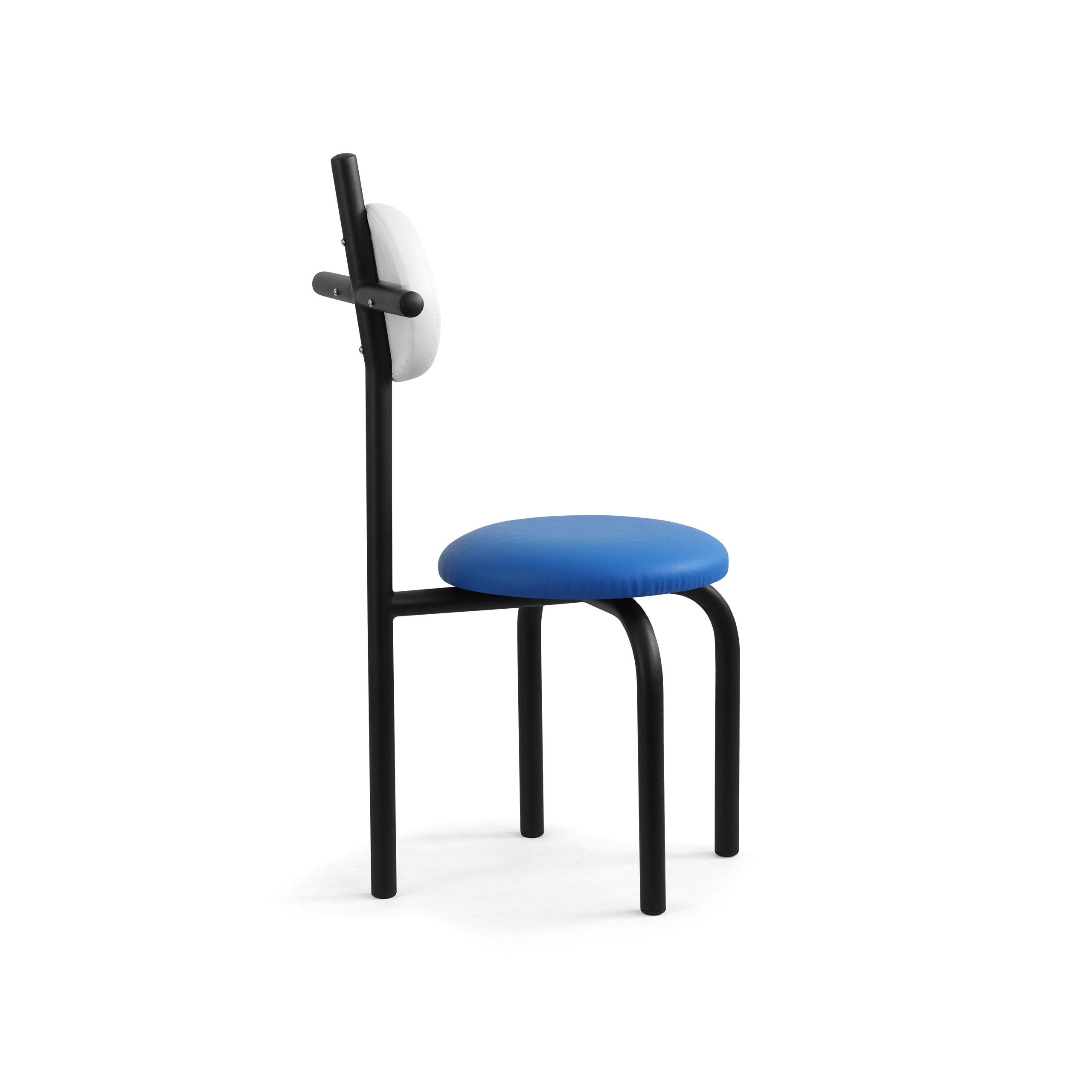 Appliqué PK16 Impermeable Chair, Blue Seat & Carbon Steel Structure by Paulo Kobylka For Sale
