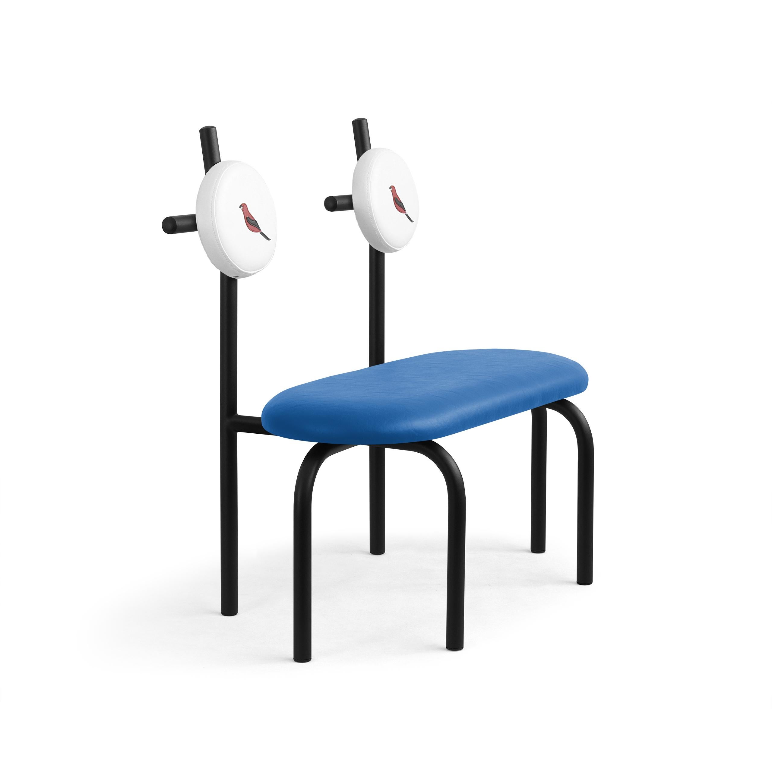 Post-Modern PK17 Impermeable Loveseat, Blue Seat & Black Metal Structure by Paulo Kobylka For Sale