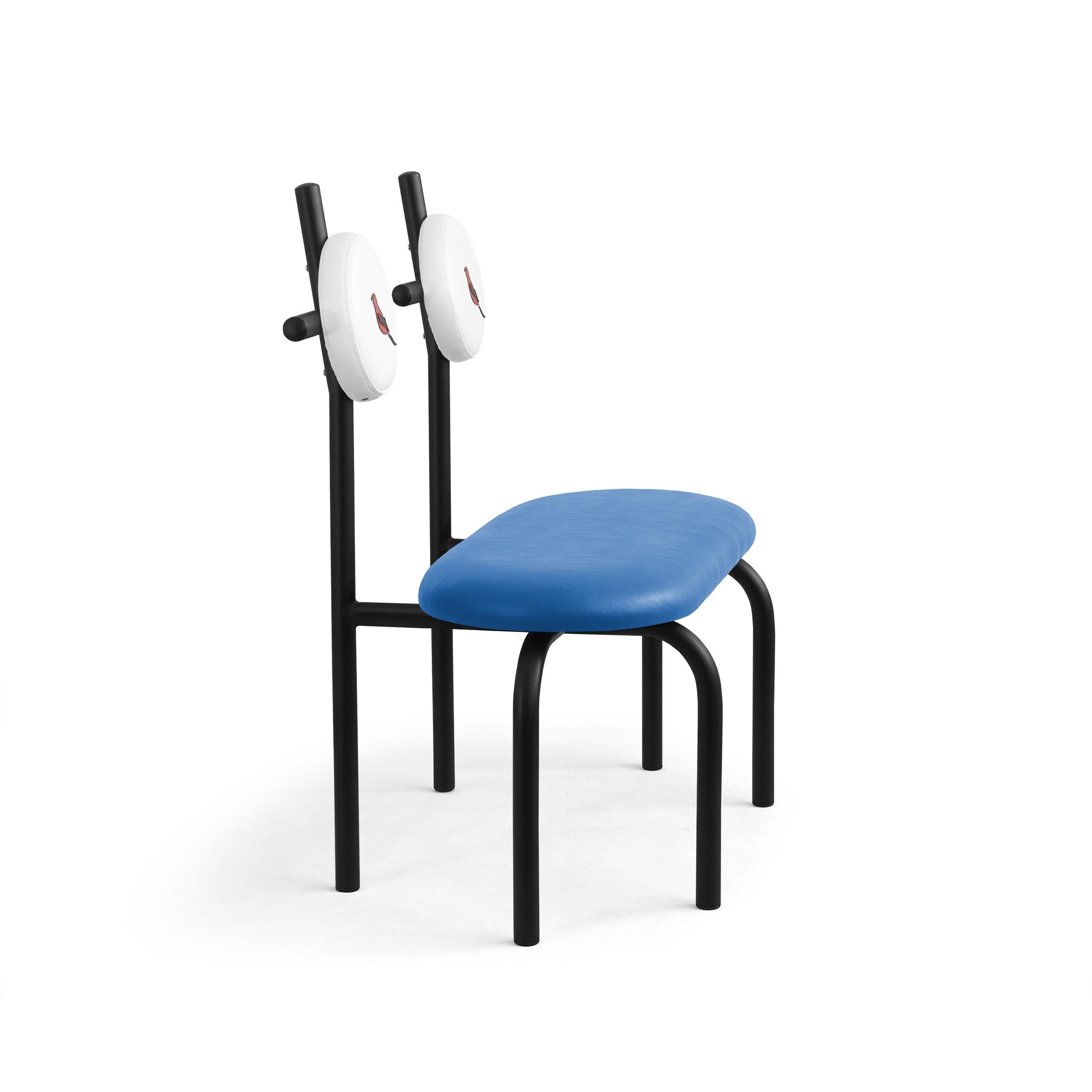 Brazilian PK17 Impermeable Loveseat, Blue Seat & Black Metal Structure by Paulo Kobylka For Sale