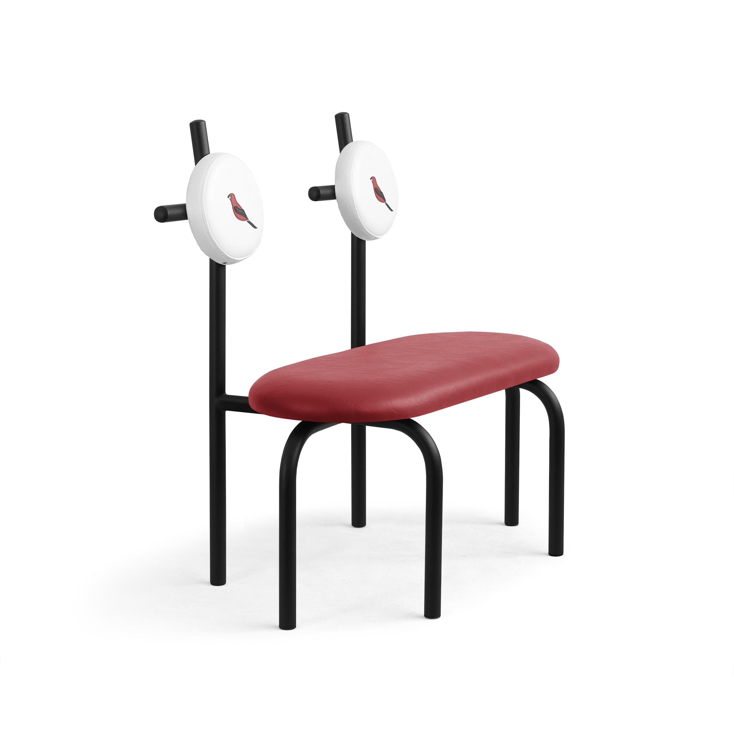 Post-Modern PK17 Impermeable Loveseat, Red Seat & Black Metal Structure by Paulo Kobylka For Sale